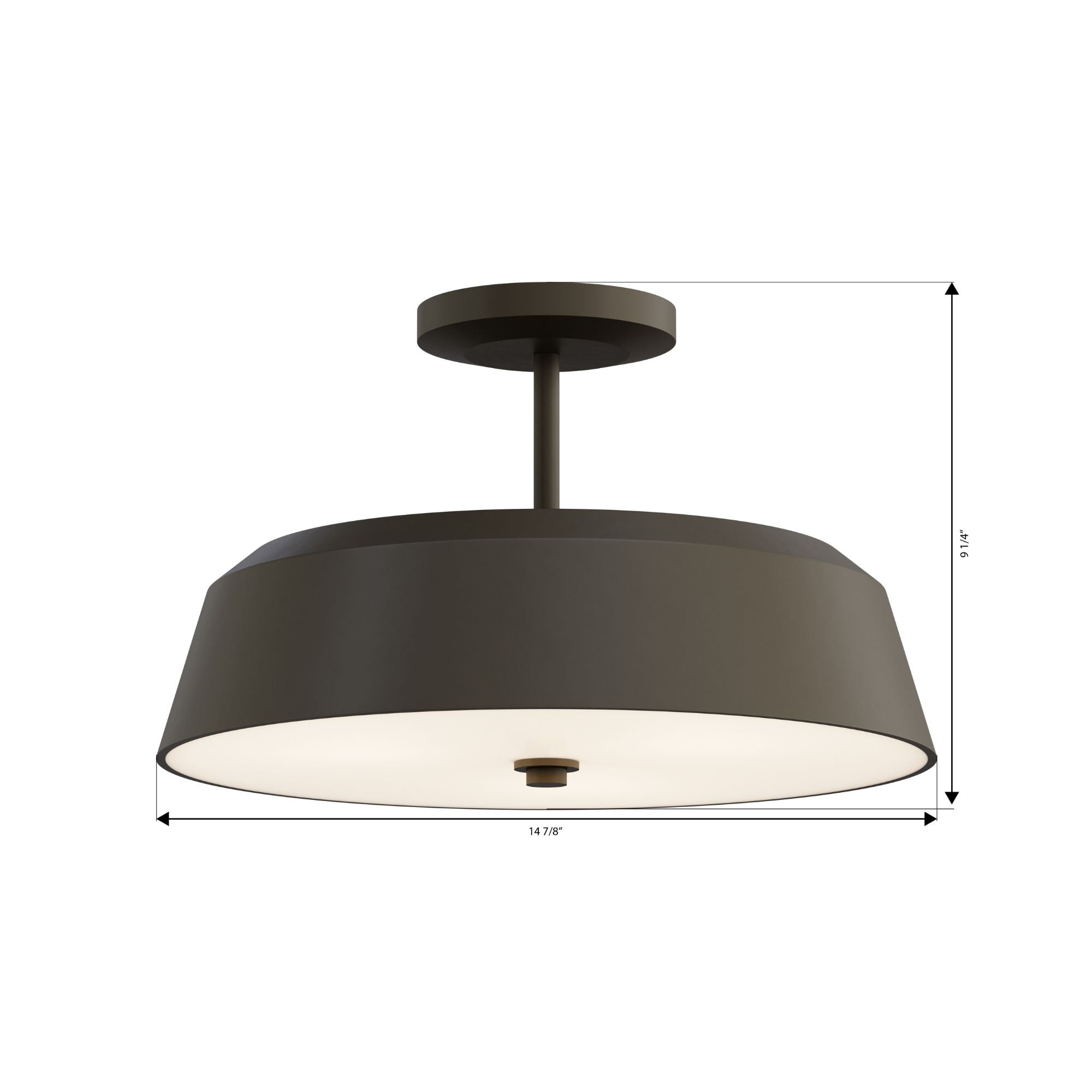 Minka-Lavery Trellwyn 15 in. 3-Light Semi-Flush Mount, Plated Dark Bronze with Etched White Glass