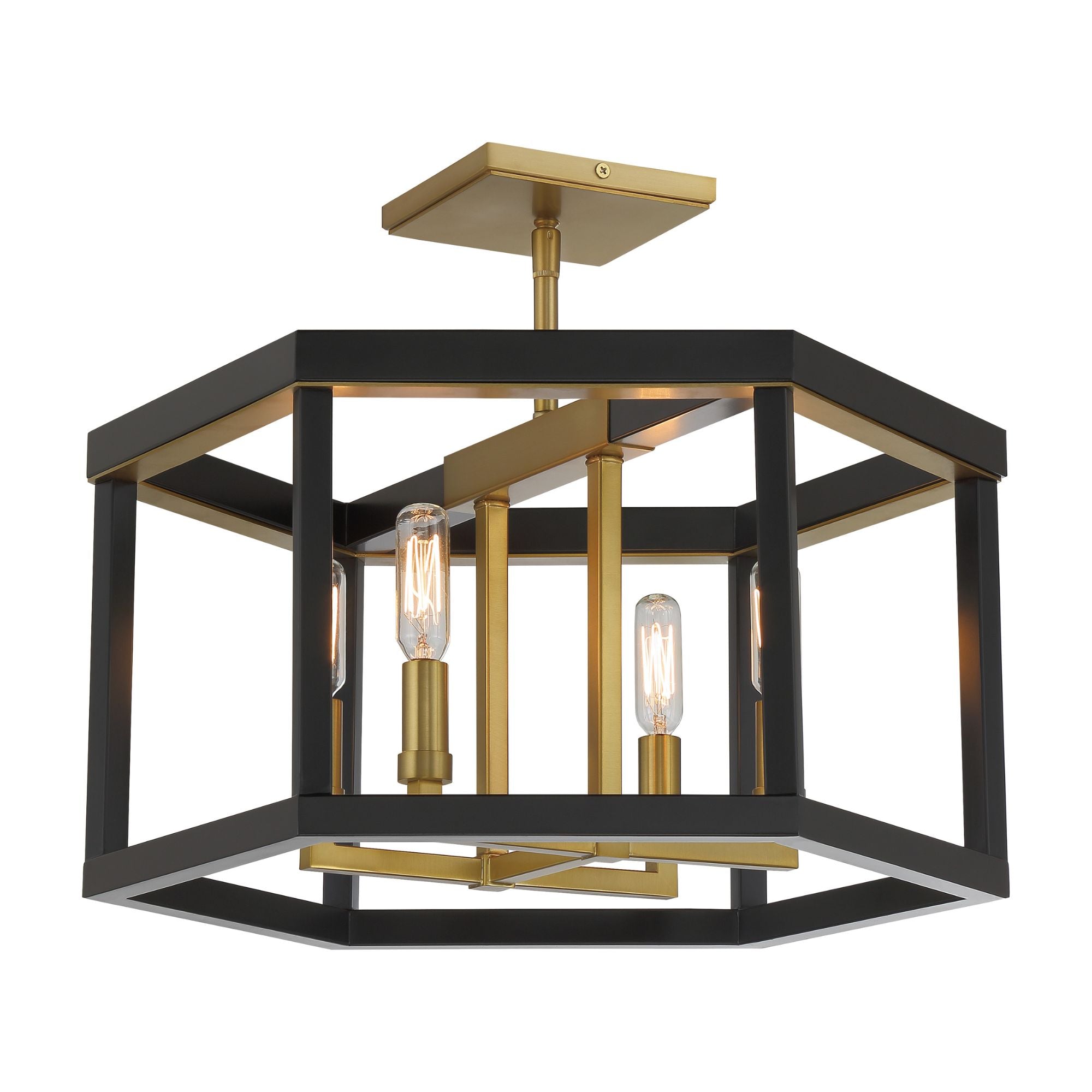 Union Estates 18" 4-Light Semi-Flush Mount, Coal & Soft Brass Finish