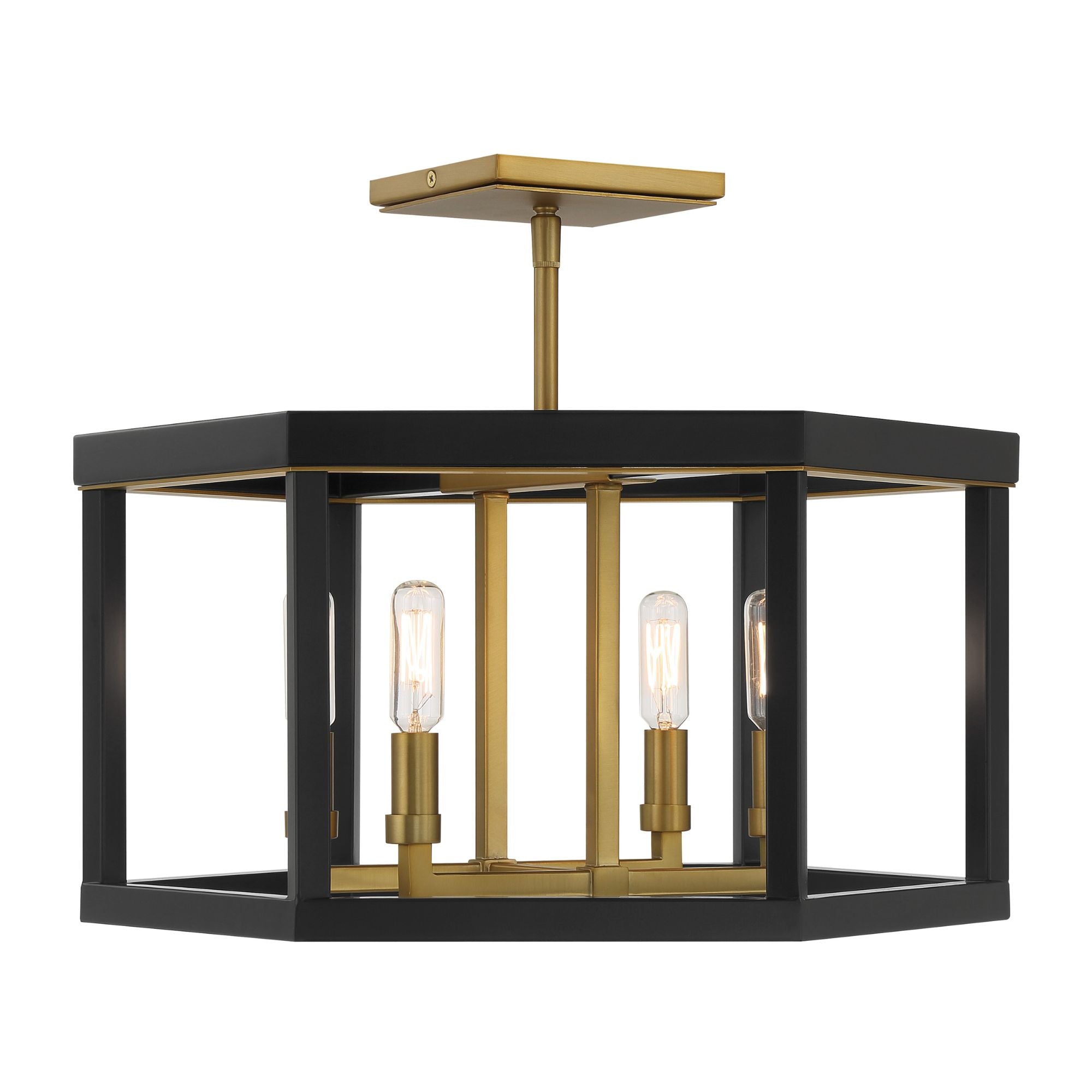 Union Estates 18" 4-Light Semi-Flush Mount, Coal & Soft Brass Finish