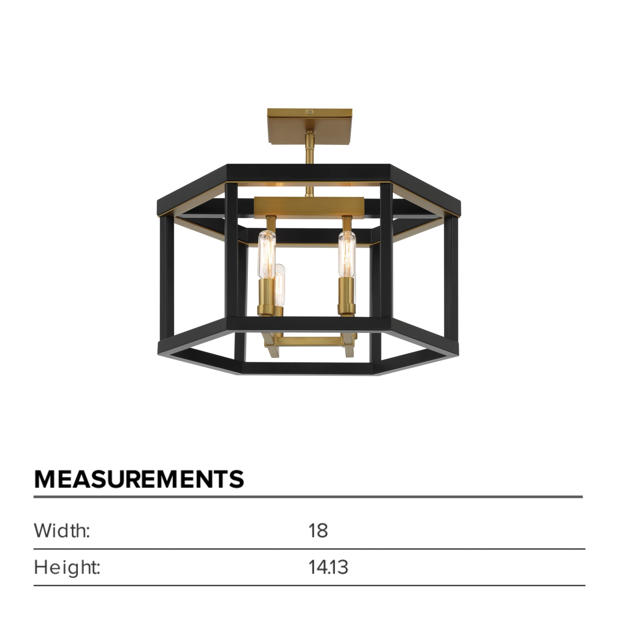 Union Estates 18" 4-Light Semi-Flush Mount, Coal & Soft Brass Finish