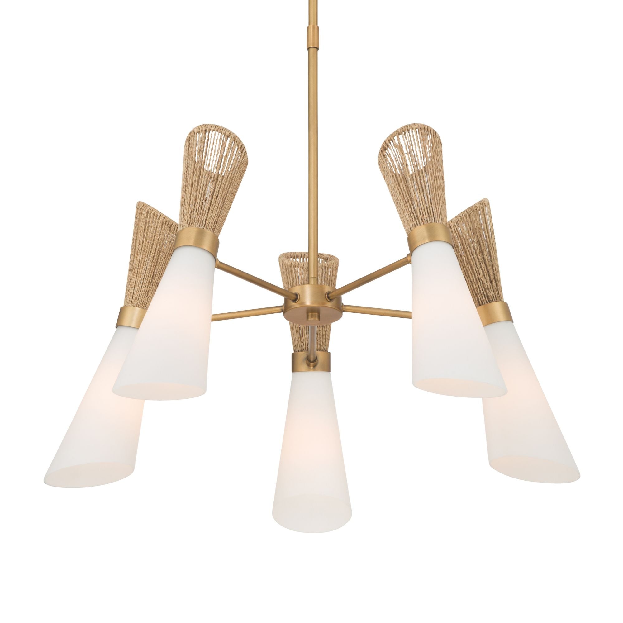 Minka-Lavery Vantrel 26.25 in. 5-Light Chandelier, Legacy Brass with Etched Opal Glass