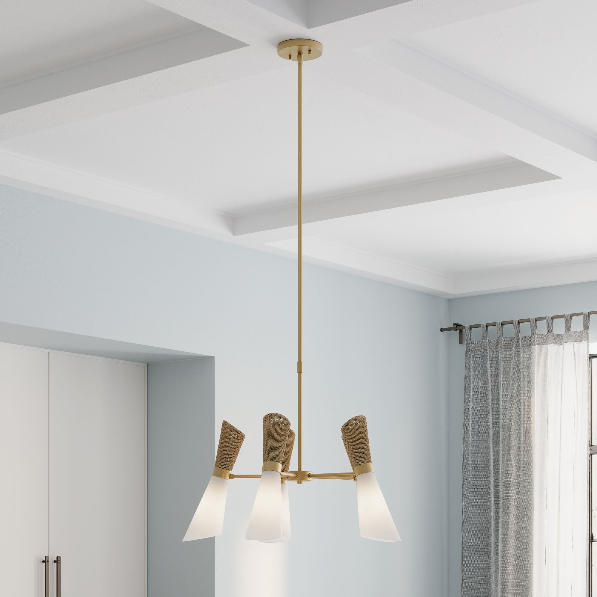 Minka-Lavery Vantrel 26.25 in. 5-Light Chandelier, Legacy Brass with Etched Opal Glass