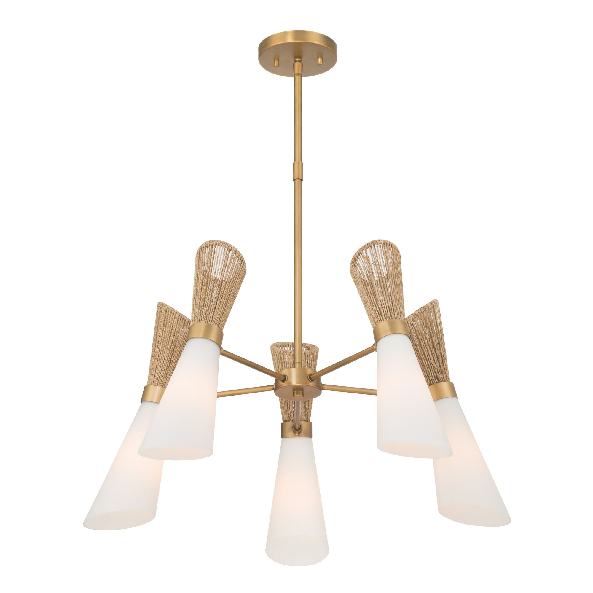 Minka-Lavery Vantrel 26.25 in. 5-Light Chandelier, Legacy Brass with Etched Opal Glass