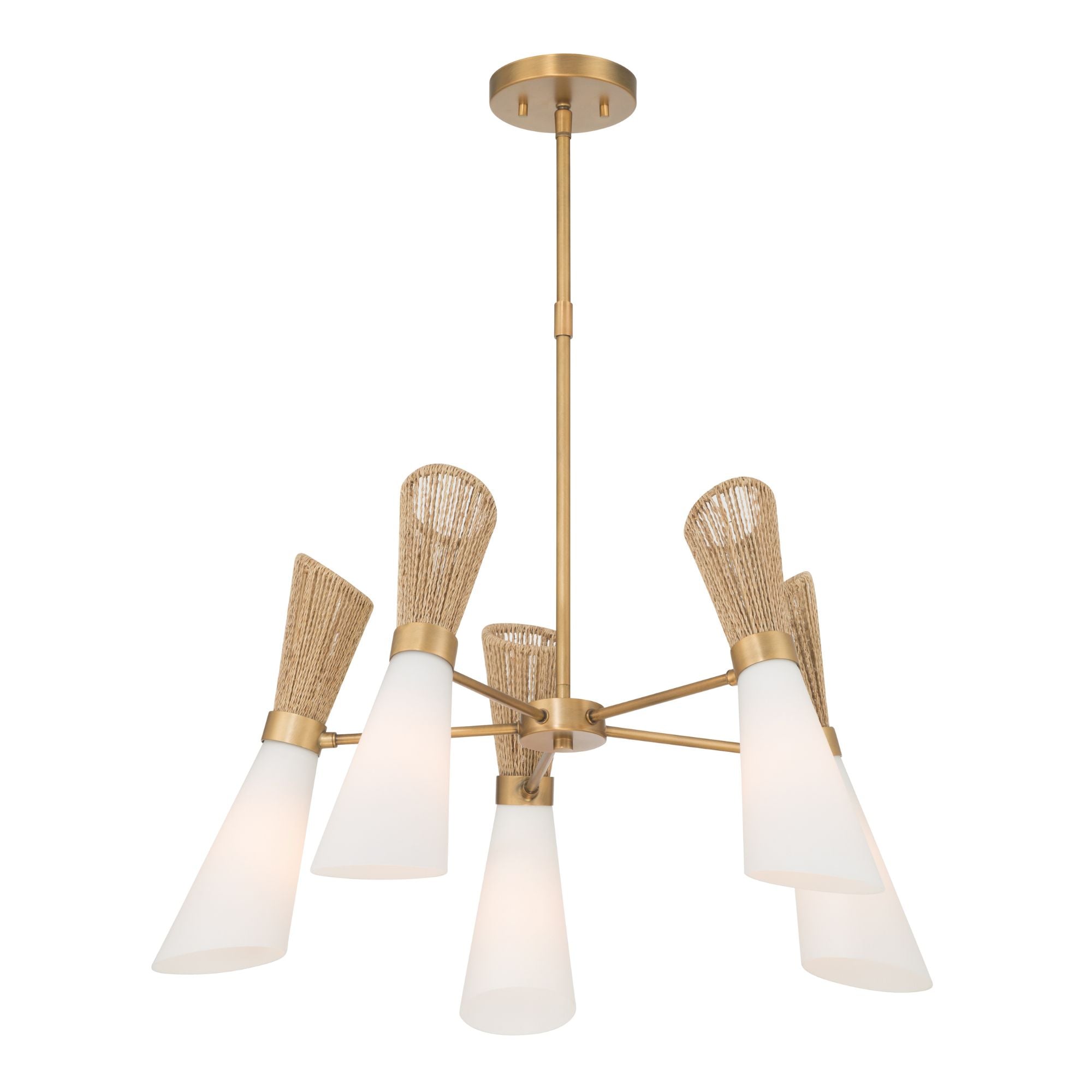 Minka-Lavery Vantrel 26.25 in. 5-Light Chandelier, Legacy Brass with Etched Opal Glass