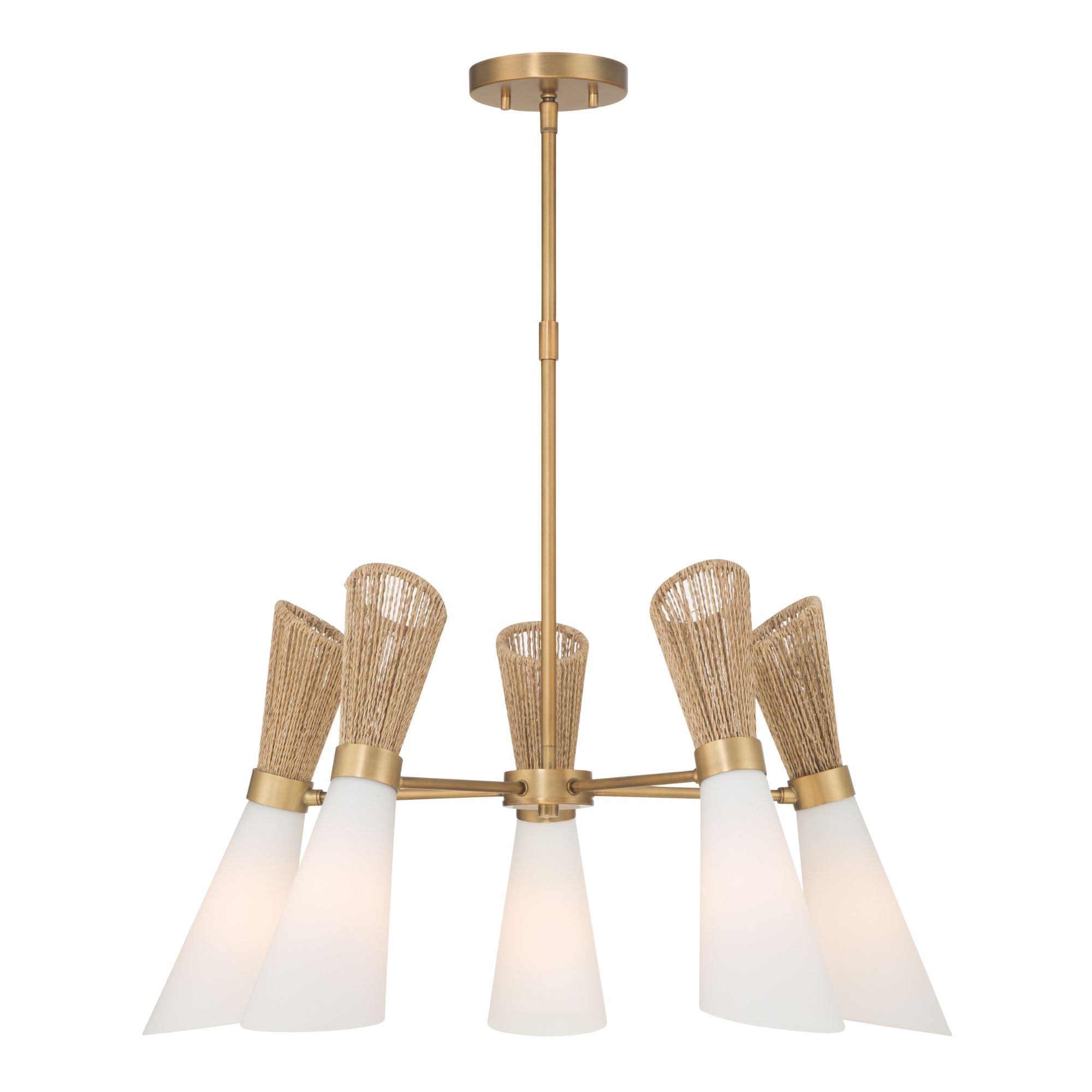 Minka-Lavery Vantrel 26.25 in. 5-Light Chandelier, Legacy Brass with Etched Opal Glass