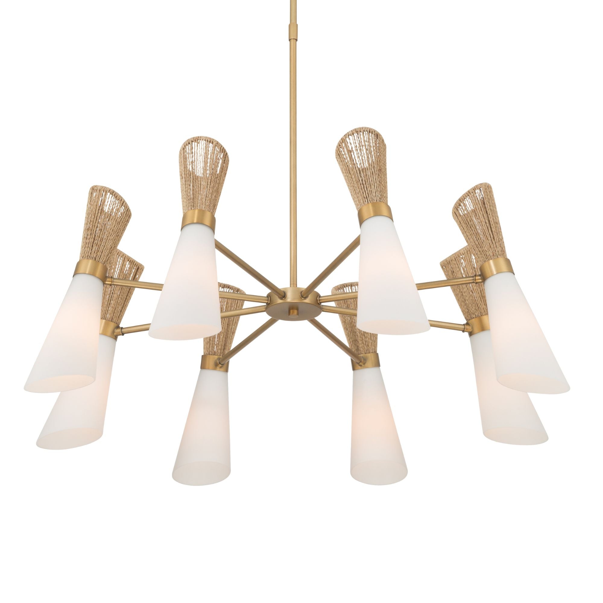 Minka-Lavery Vantrel 36 in. 8-Light Chandelier, Legacy Brass with Etched Opal Glass