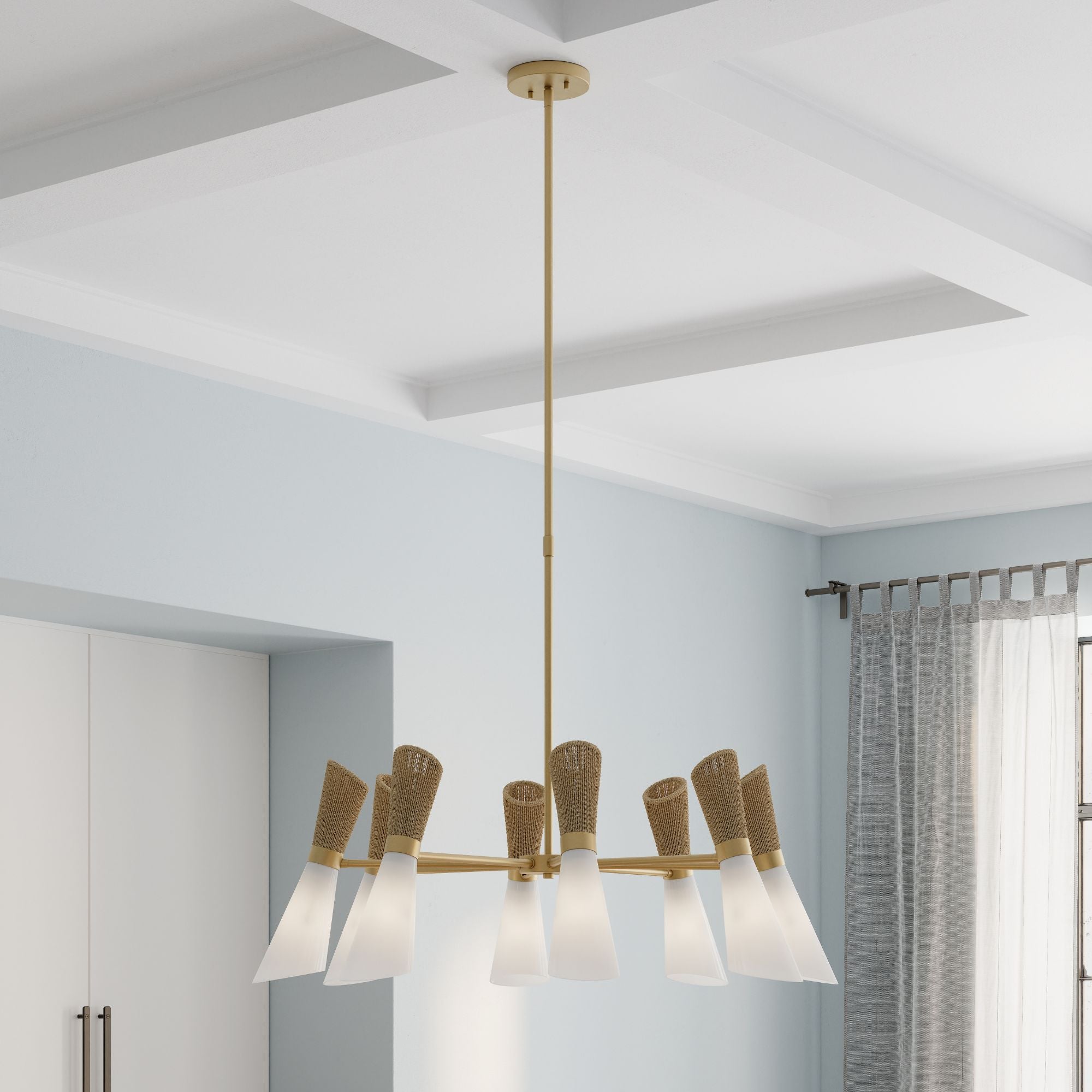 Minka-Lavery Vantrel 36 in. 8-Light Chandelier, Legacy Brass with Etched Opal Glass