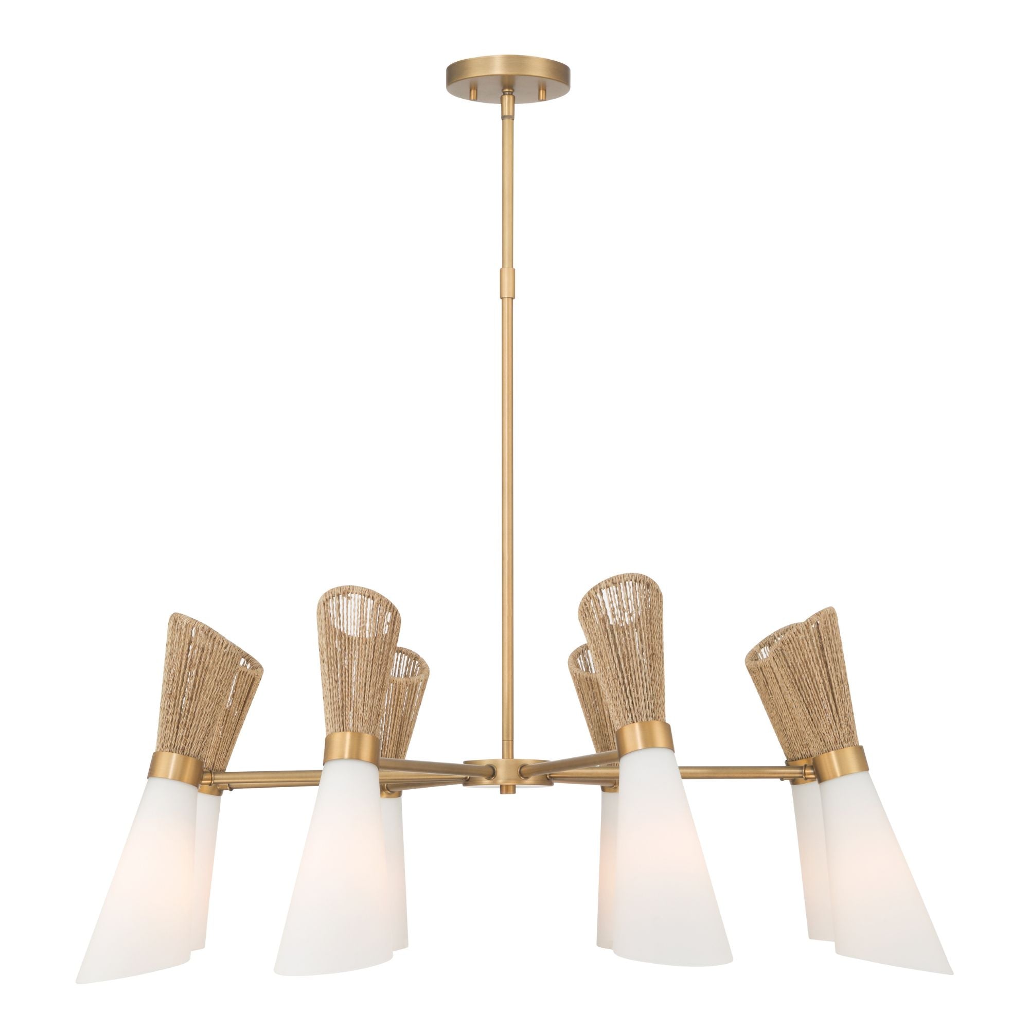 Minka-Lavery Vantrel 36 in. 8-Light Chandelier, Legacy Brass with Etched Opal Glass