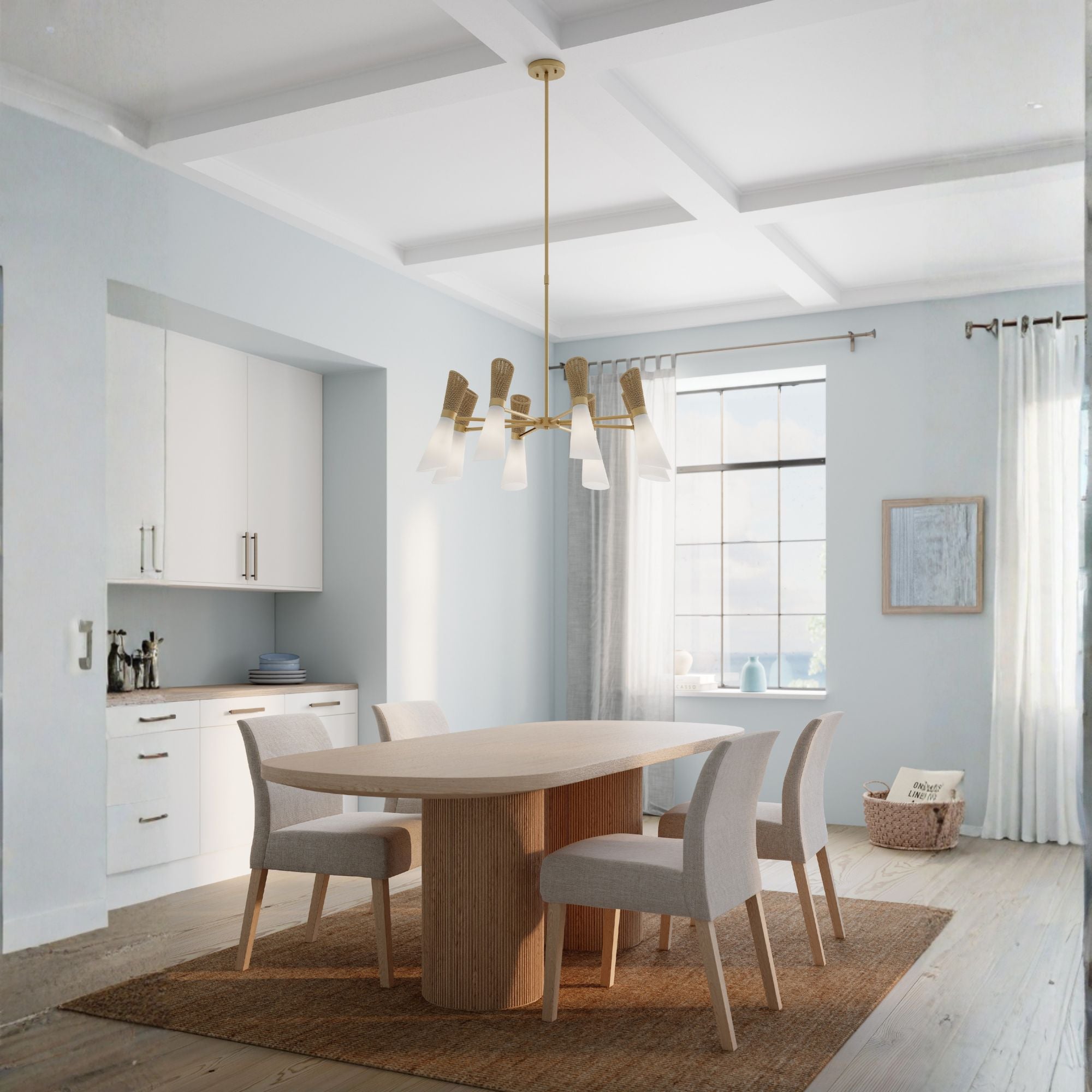 Minka-Lavery Vantrel 36 in. 8-Light Chandelier, Legacy Brass with Etched Opal Glass