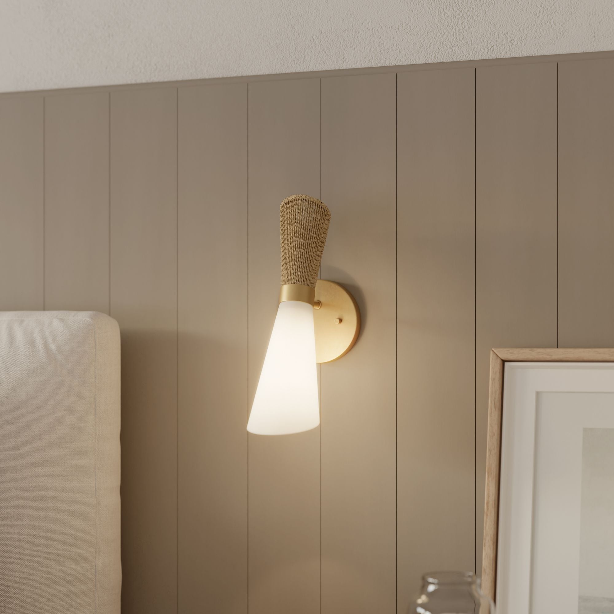 Minka-Lavery Vantrel 13.75 in. Wall Sconce, Legacy Brass with Etched Opal Glass