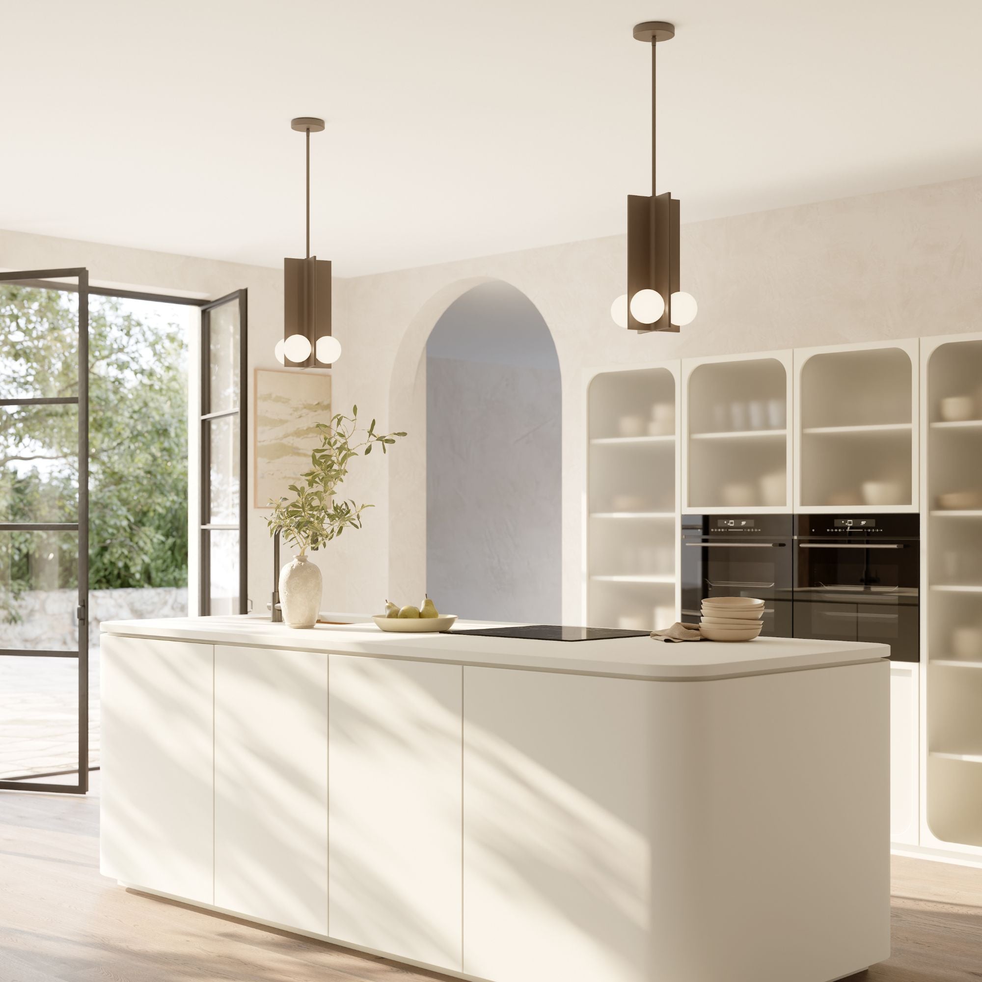 Minka-Lavery Vestra 16 in. LED Pendant, Dark Bronze with Etched Opal Glass