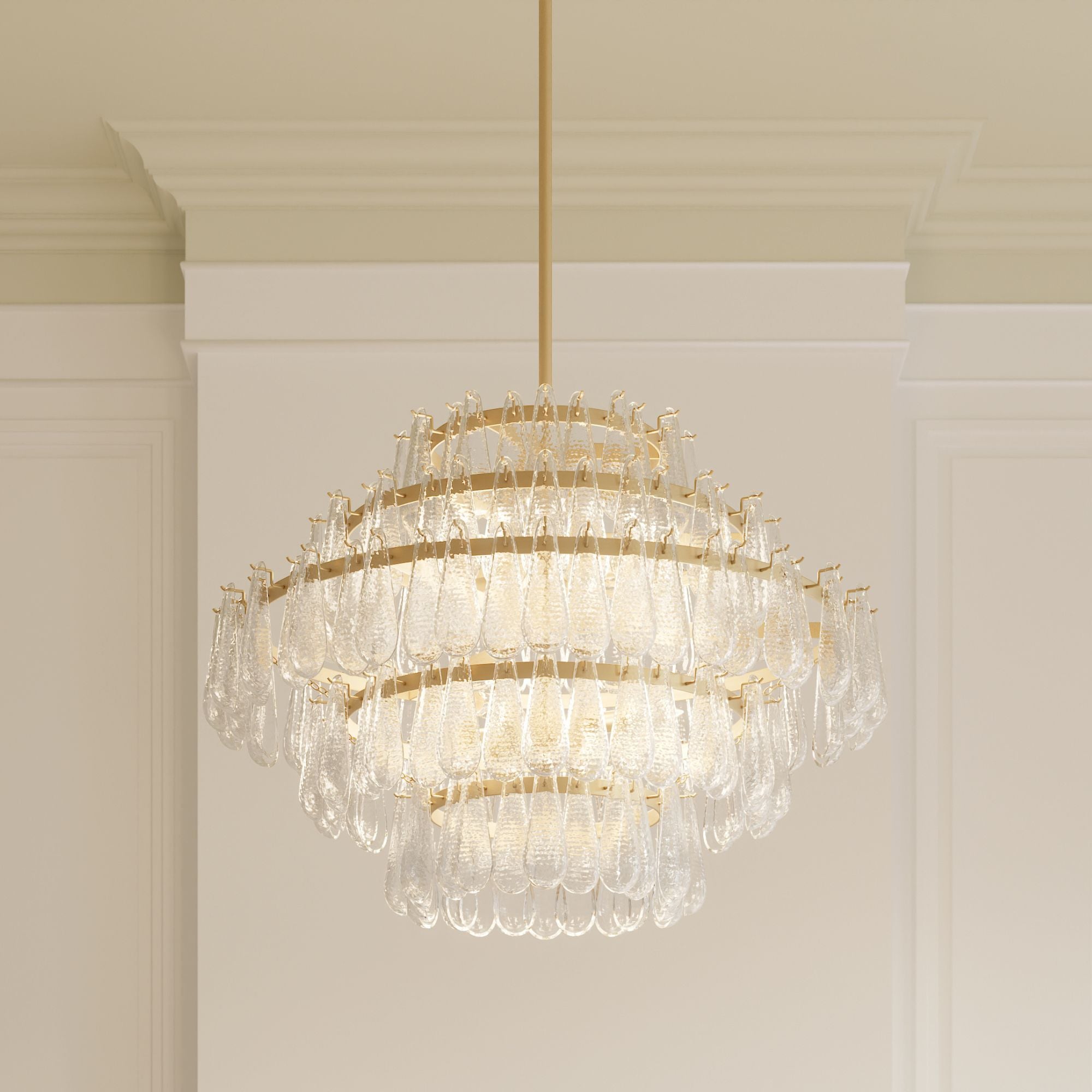 Minka-Lavery Vionne 32.25 in. 8-Light Pendant, Legacy Brass with Clear Dimpled Glass