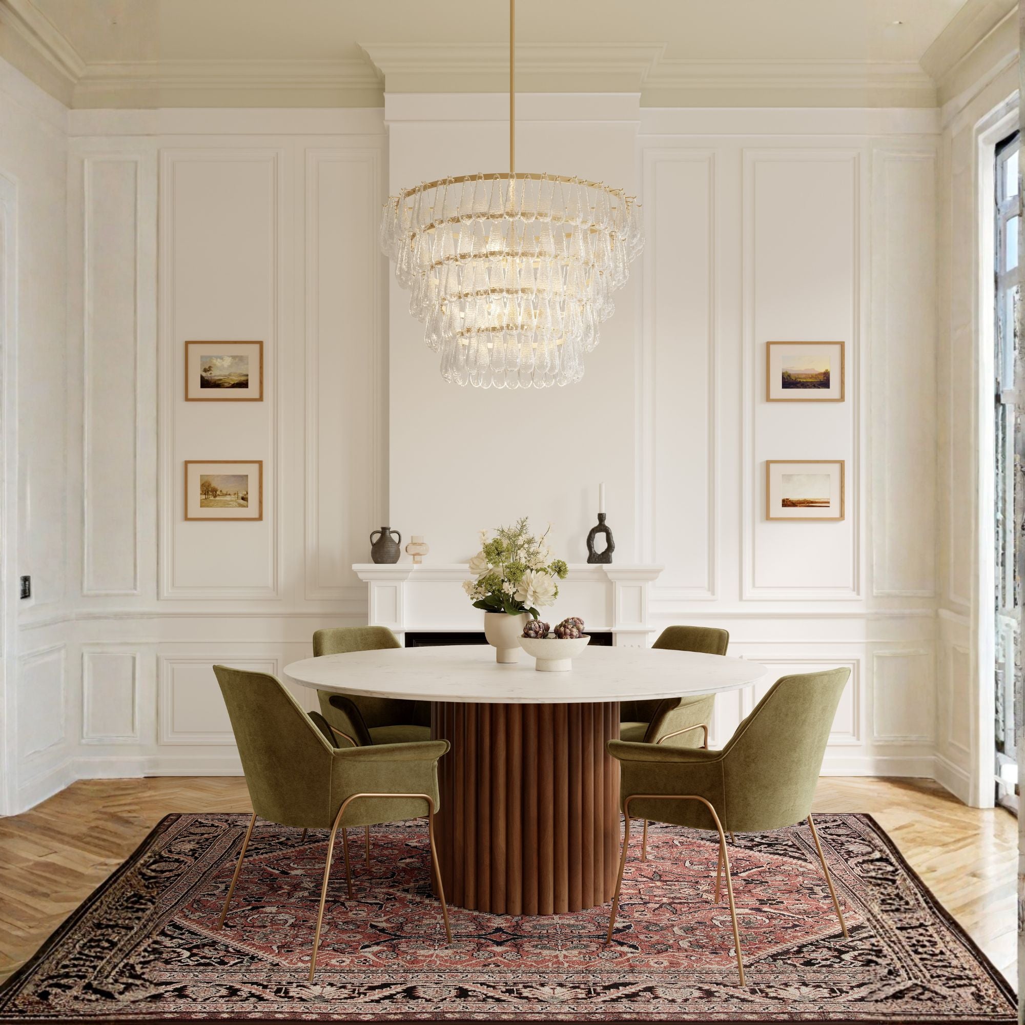 Minka-Lavery Vionne 35 in. 8-Light Pendant, Legacy Brass with Clear Dimpled Glass