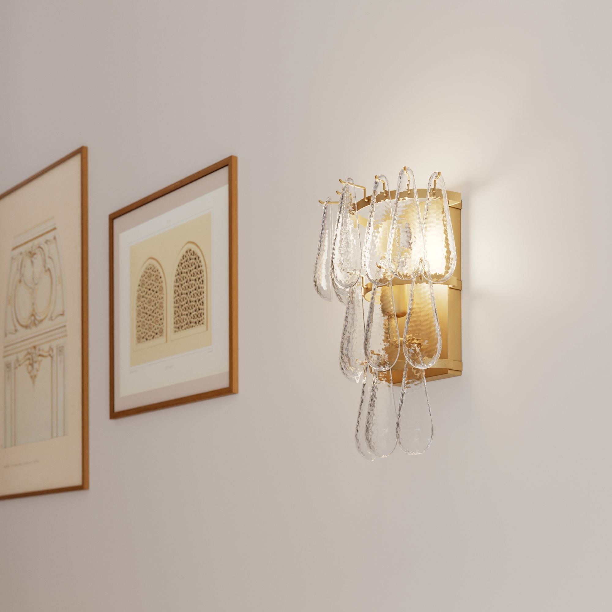 Minka-Lavery Vionne 15 in. 2-Light Wall Sconce, Legacy Brass with Clear Dimpled Glass