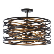 Vortic Flow 20" 5-Light Semi-Flush Mount, Dark Bronze & Mosaic Gold Finish