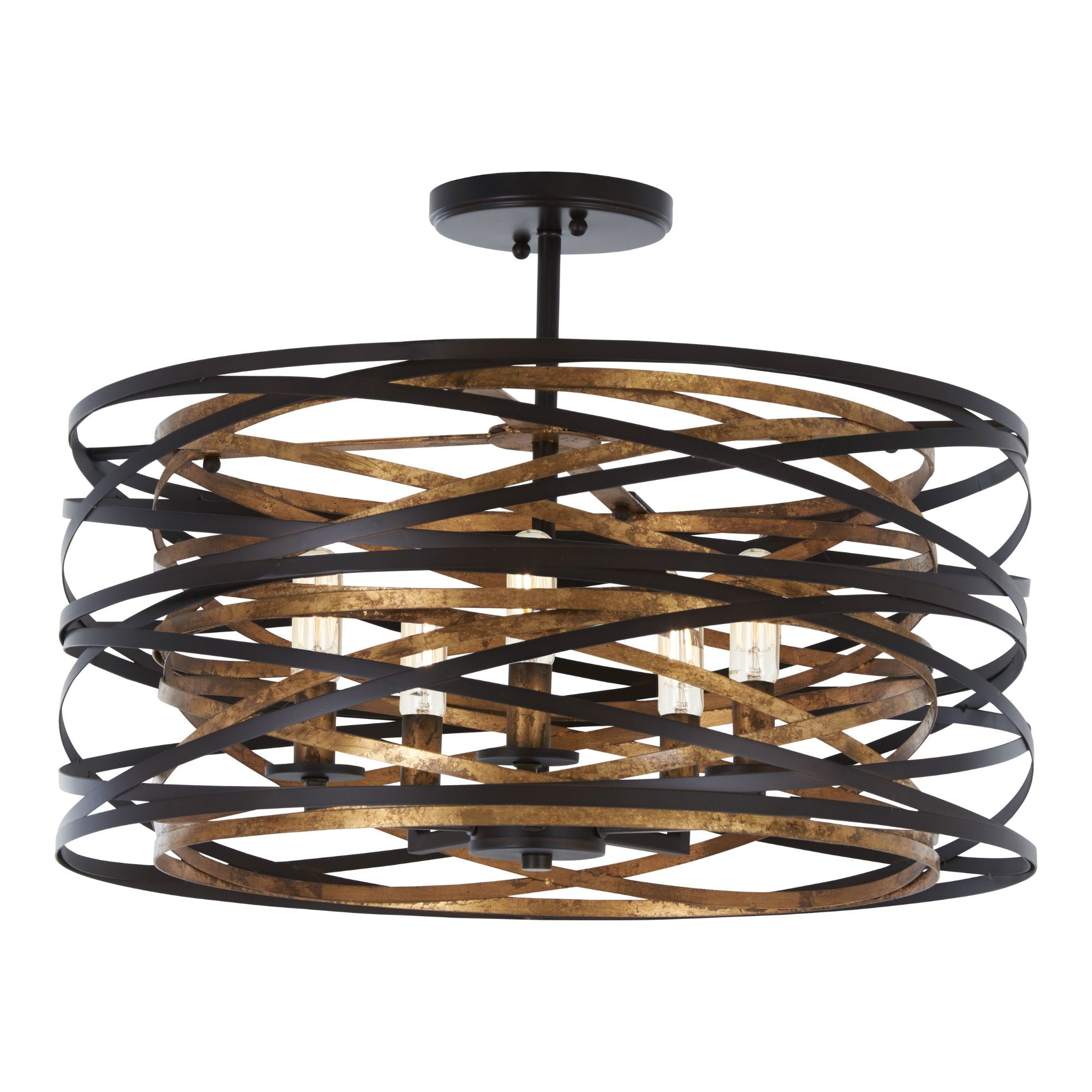 Vortic Flow 20" 5-Light Semi-Flush Mount, Dark Bronze & Mosaic Gold Finish