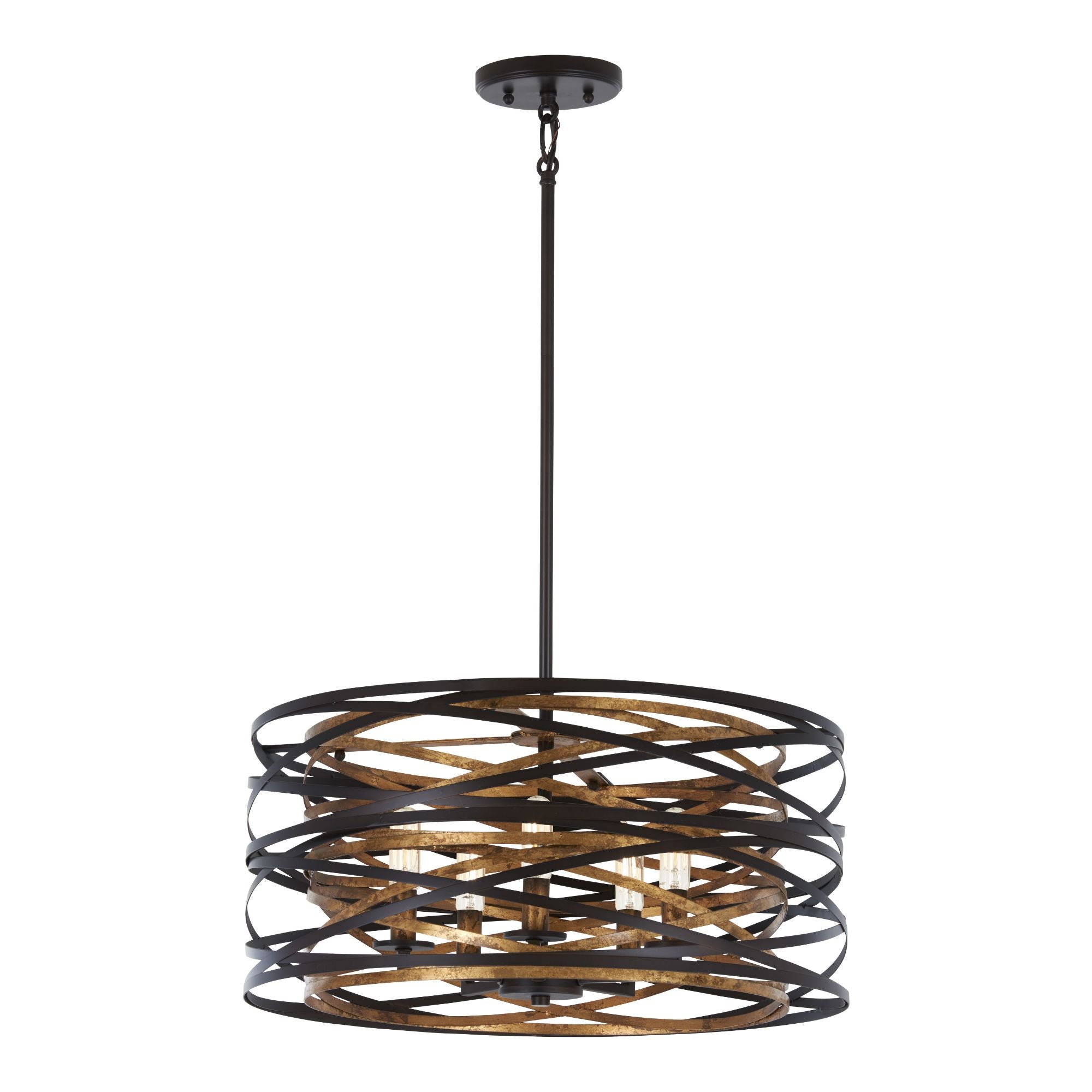 Vortic Flow 20" 5-Light Semi-Flush Mount, Dark Bronze & Mosaic Gold Finish