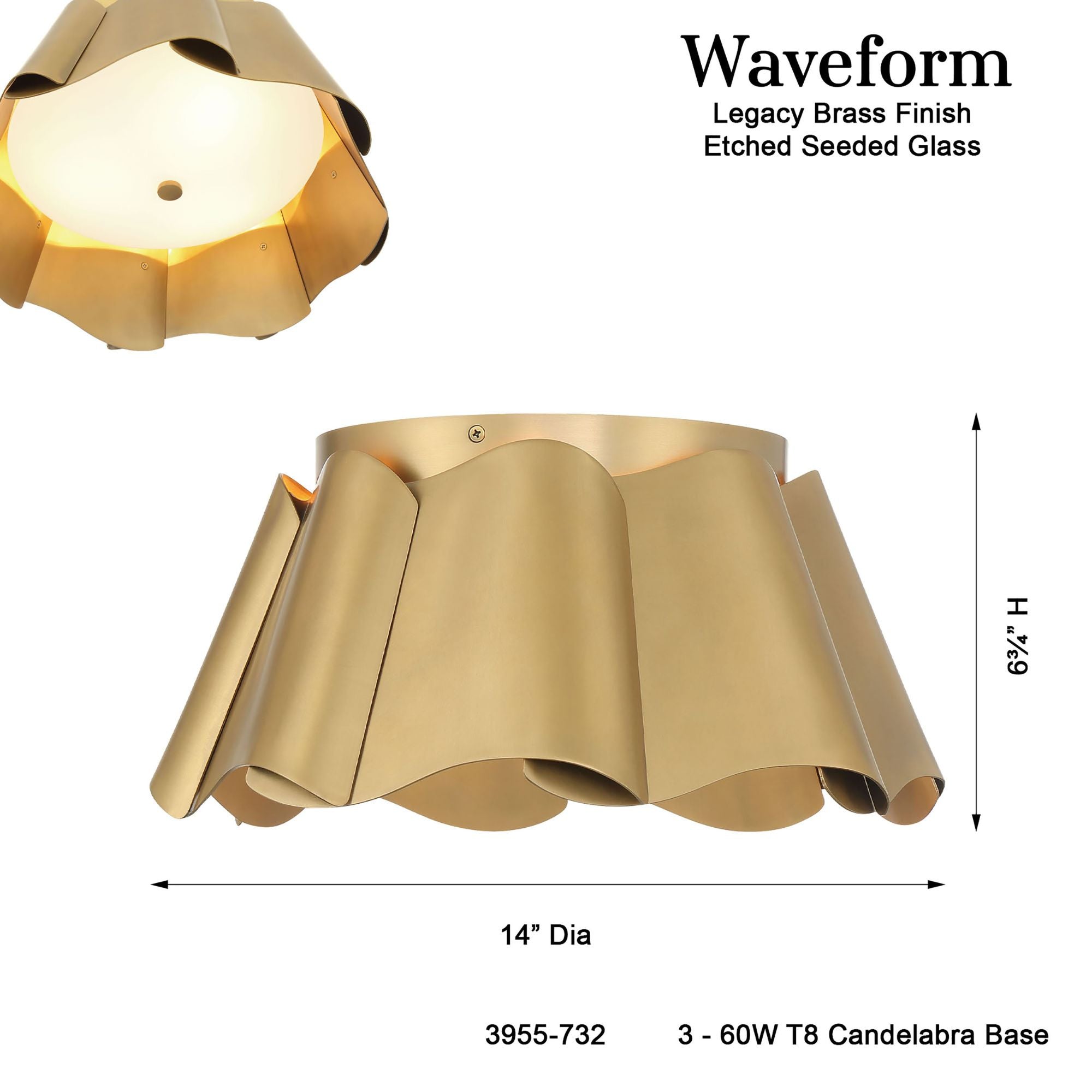 Waveform 14" 3-Light Flush Mount, Legacy Brass Finish