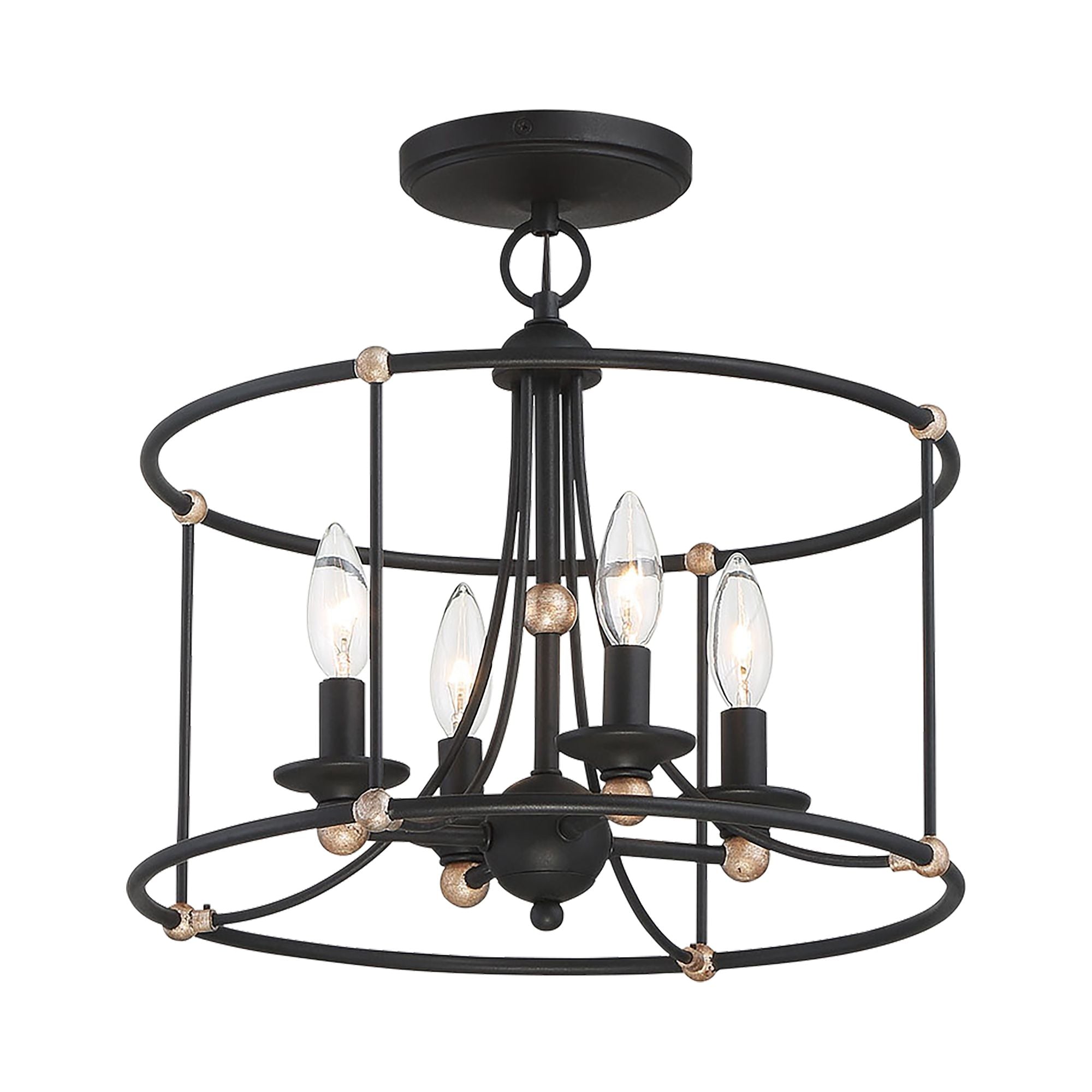 Westchester County 16" 4-Light Semi-Flush Mount, Sand Coal & Gold Finish