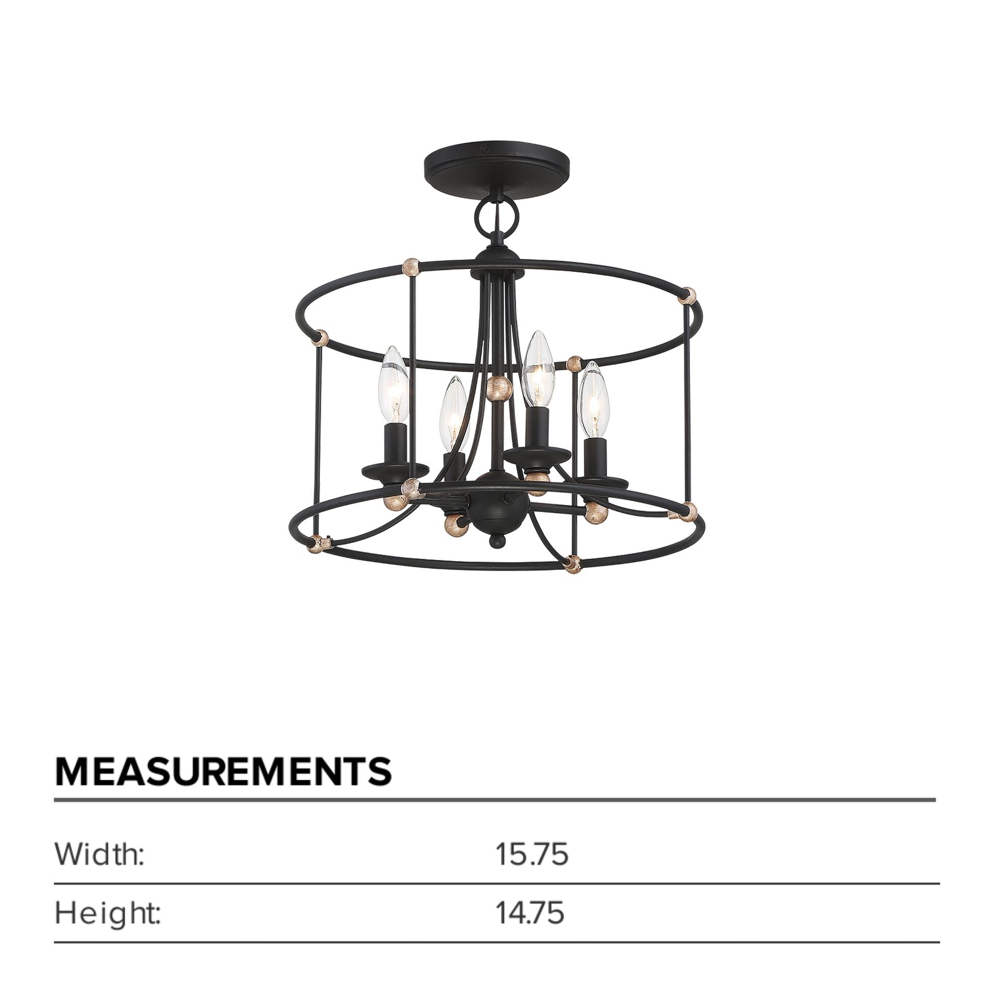 Westchester County 16" 4-Light Semi-Flush Mount, Sand Coal & Gold Finish