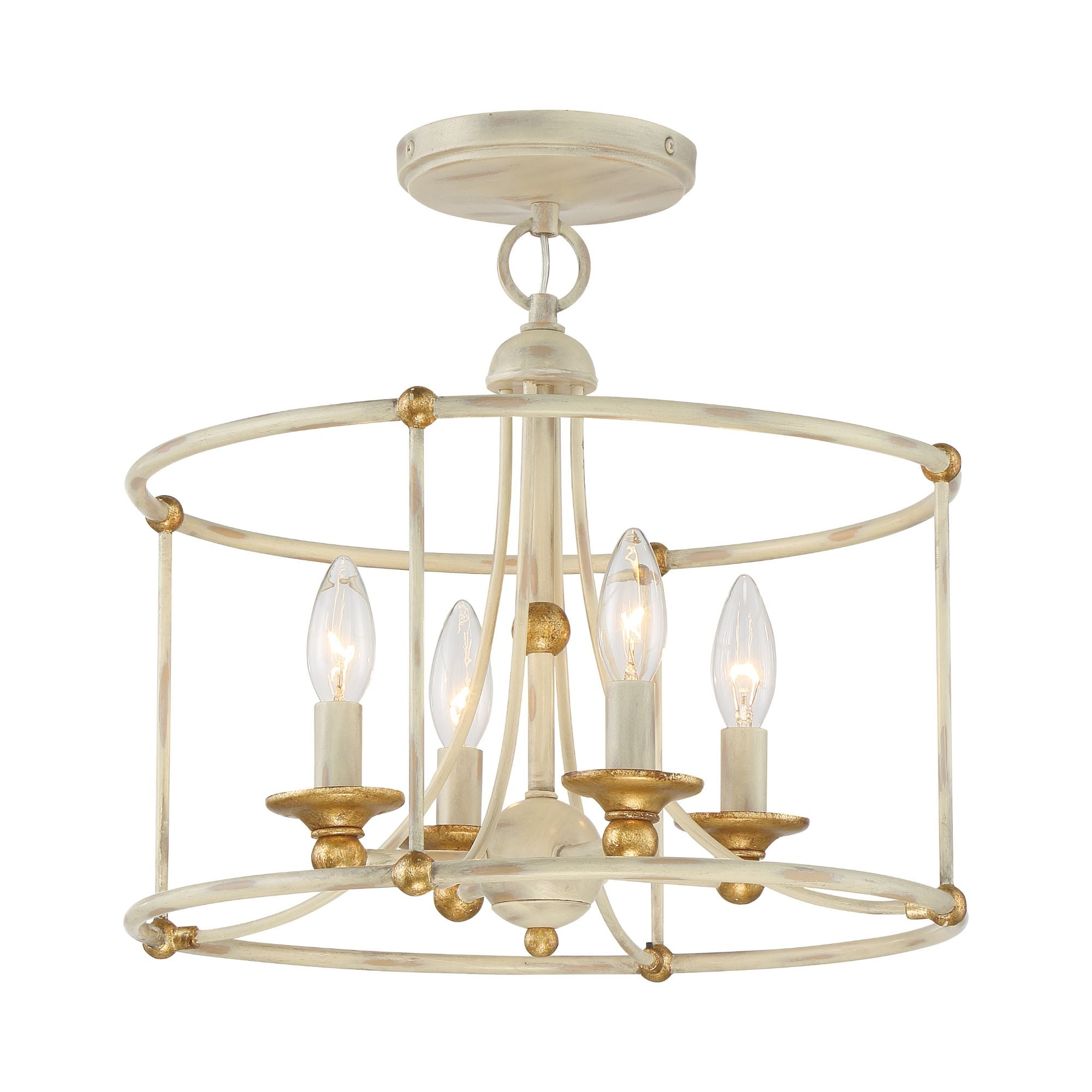 Westchester County 16" 4-Light Semi-Flush Mount, Farmhouse White & Gold Finish