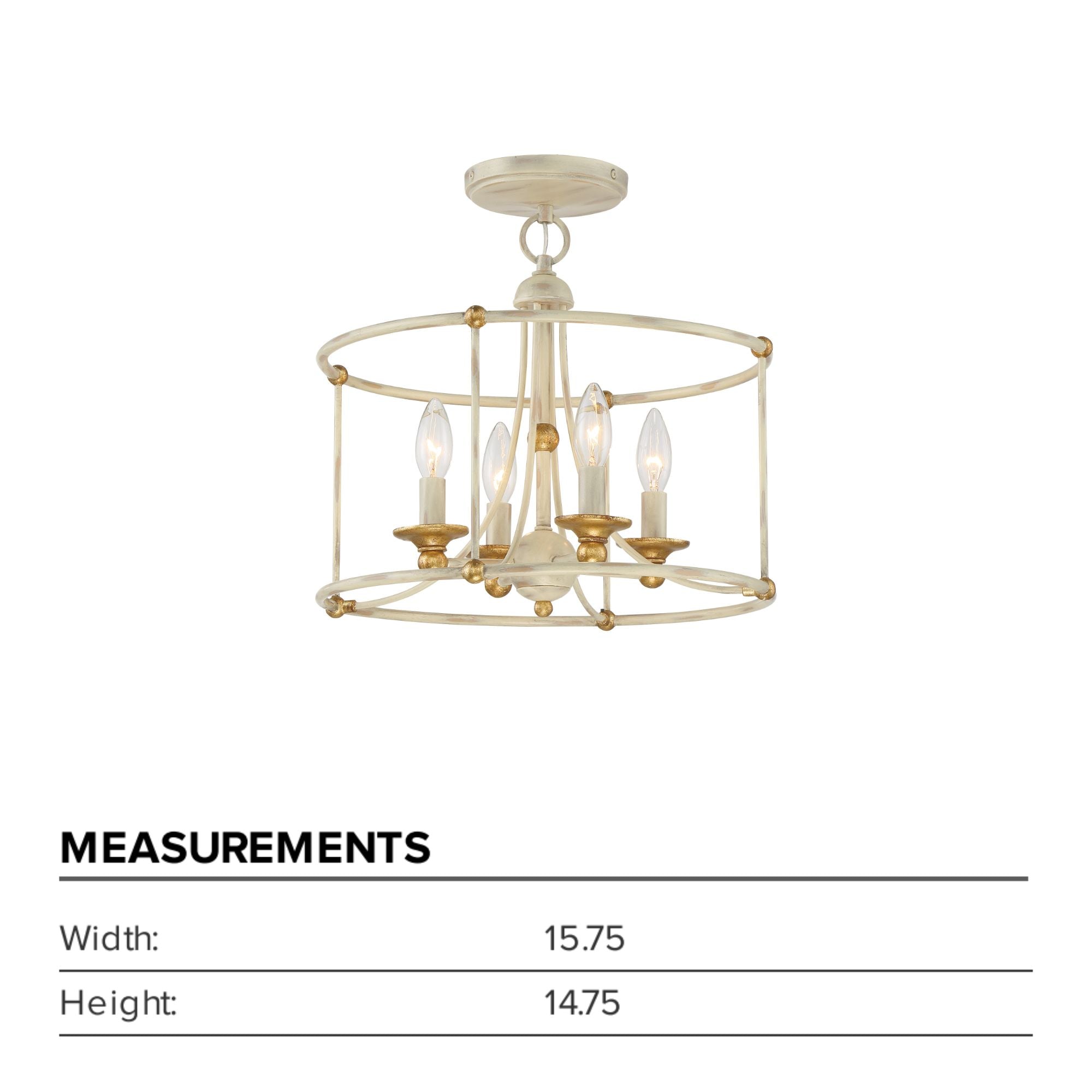 Westchester County 16" 4-Light Semi-Flush Mount, Farmhouse White & Gold Finish