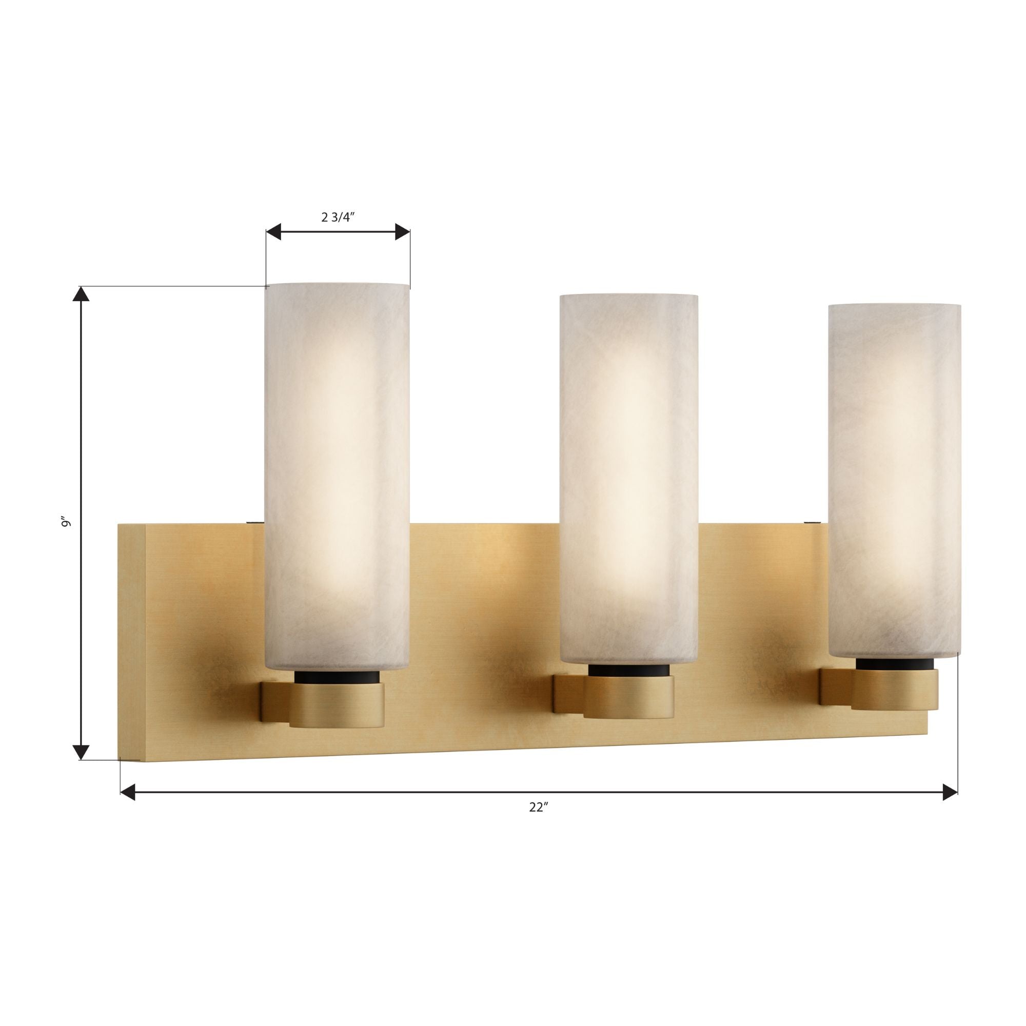 Minka-Lavery Wexmere 22 in. 3-Light Vanity, Legacy Brass & Dark Matte Black with Etched Alabaster Glass Cylinders