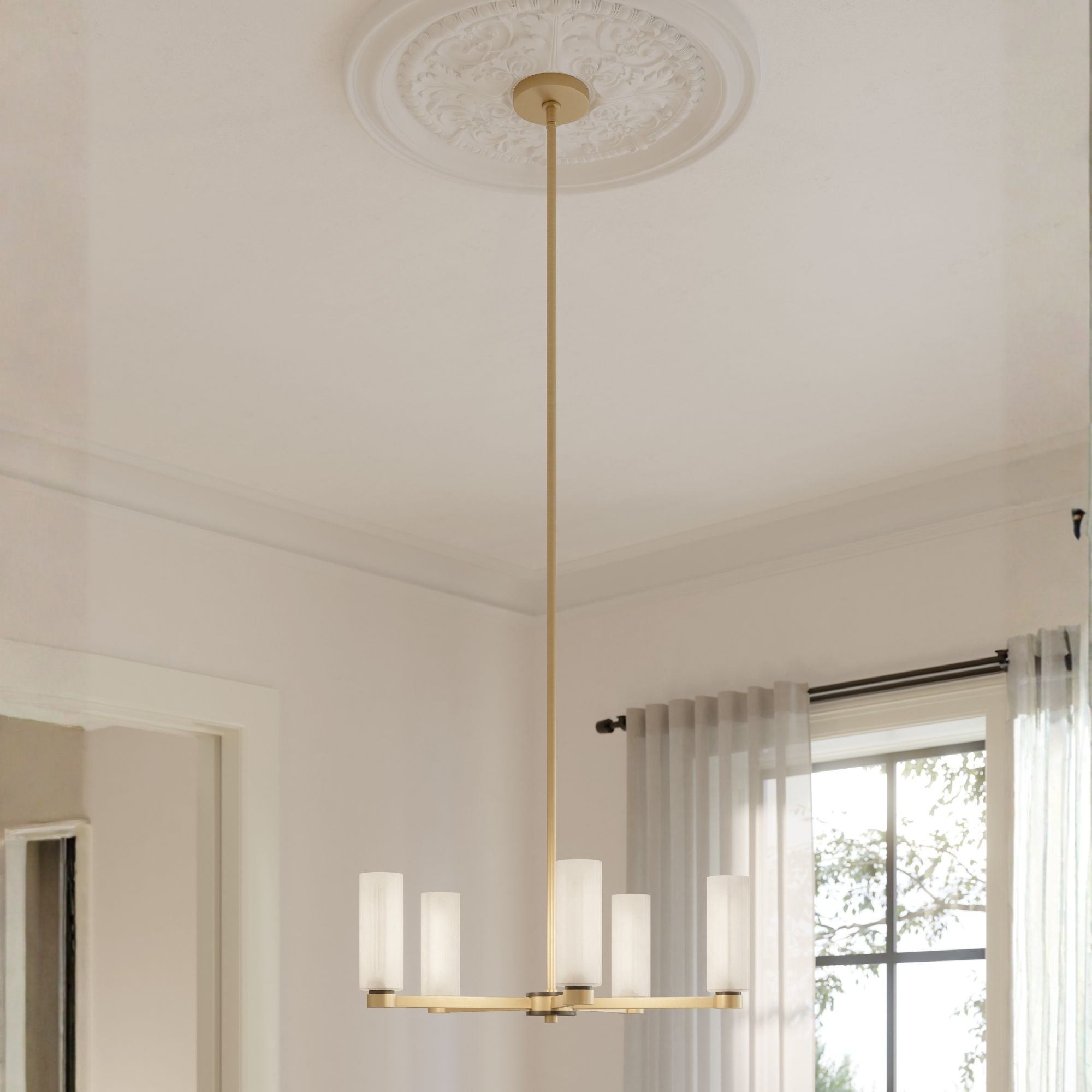 Minka-Lavery Wexmere 26 in. 5-Light Chandelier, Legacy Brass & Dark Matte Black with Etched Alabaster Glass
