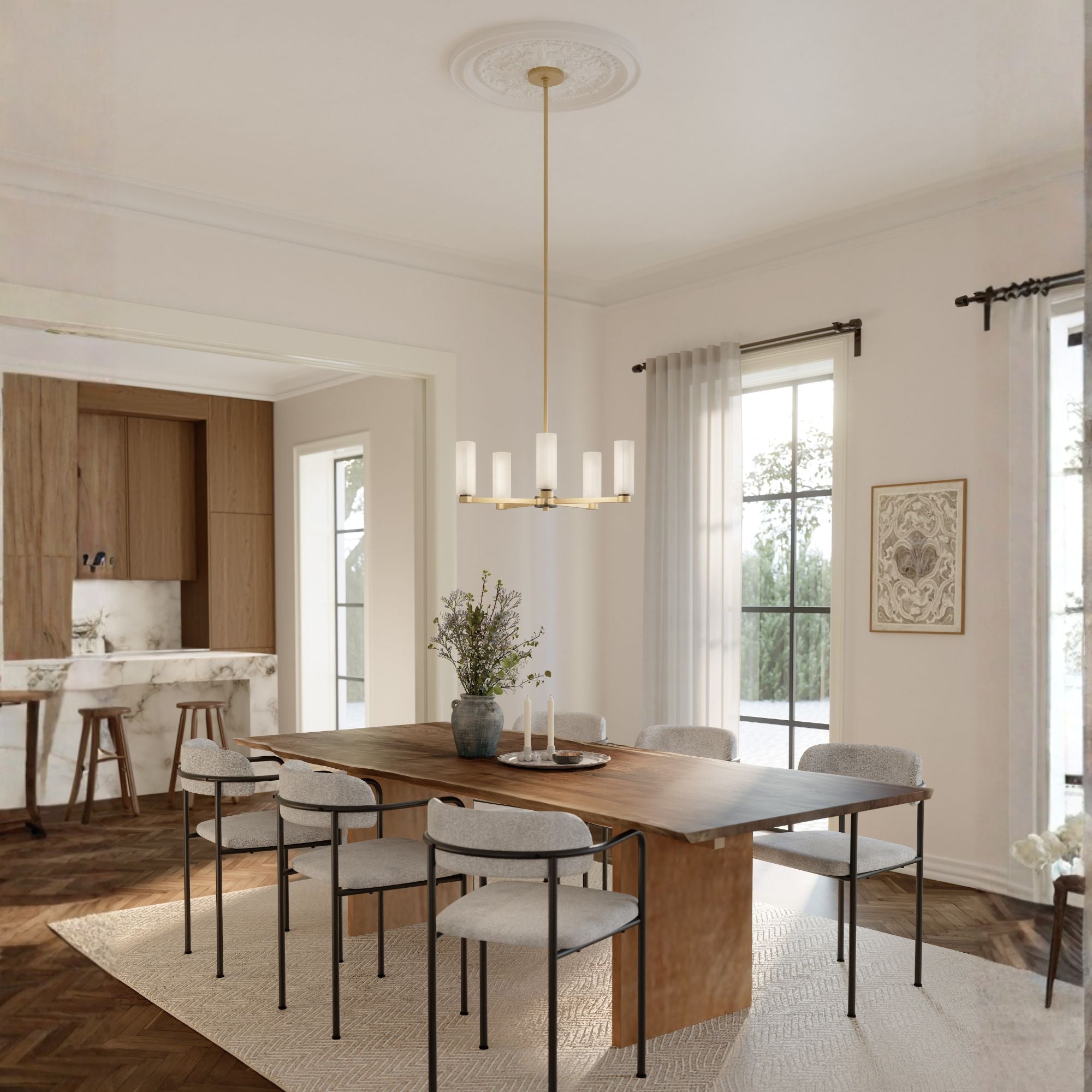 Minka-Lavery Wexmere Chandelier, Legacy Brass & Dark Matte Black with Etched Alabaster Glass