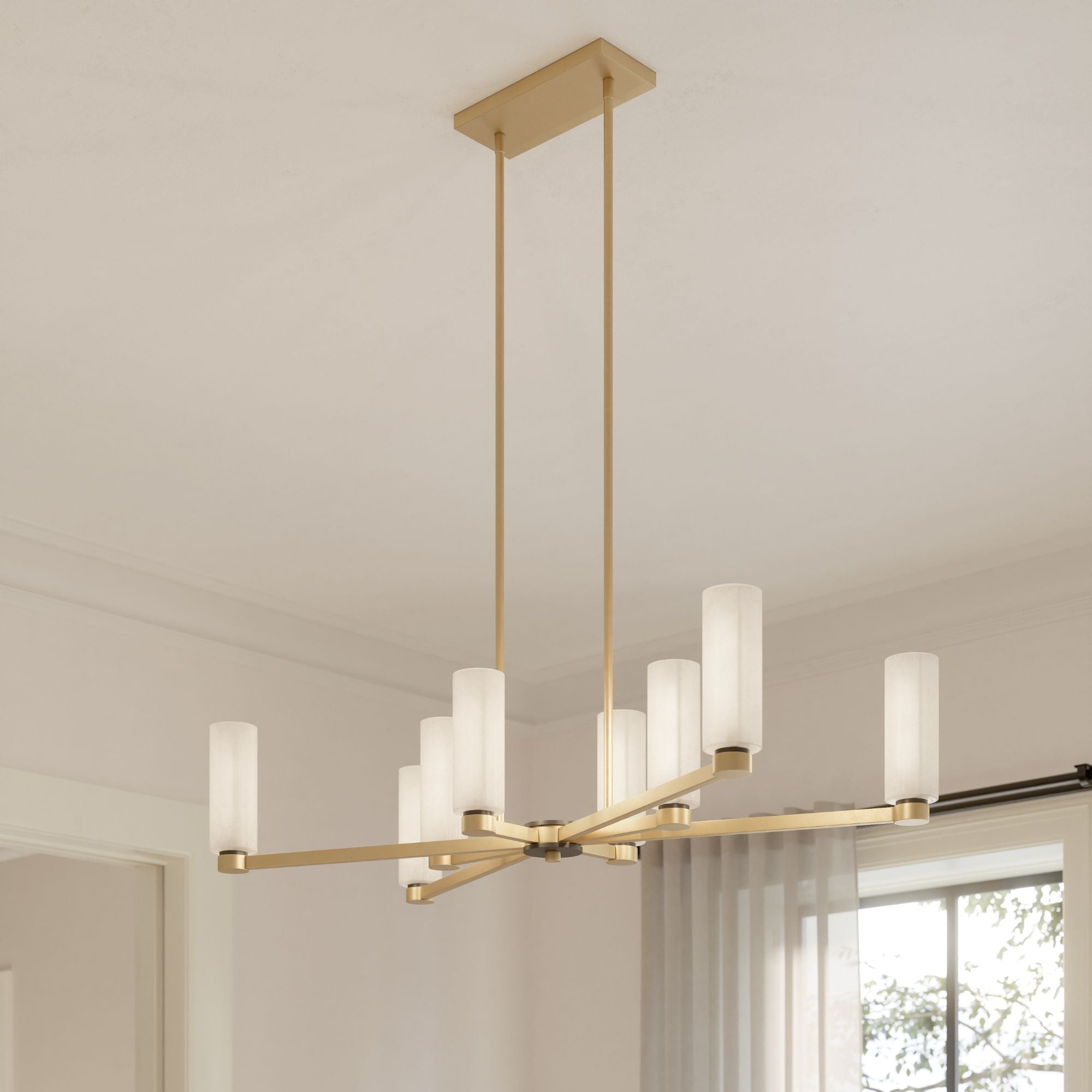 Minka-Lavery Wexmere 40.25 in. 8-Light Linear Chandelier, Legacy Brass & Dark Matte Black with Etched Alabaster Glass