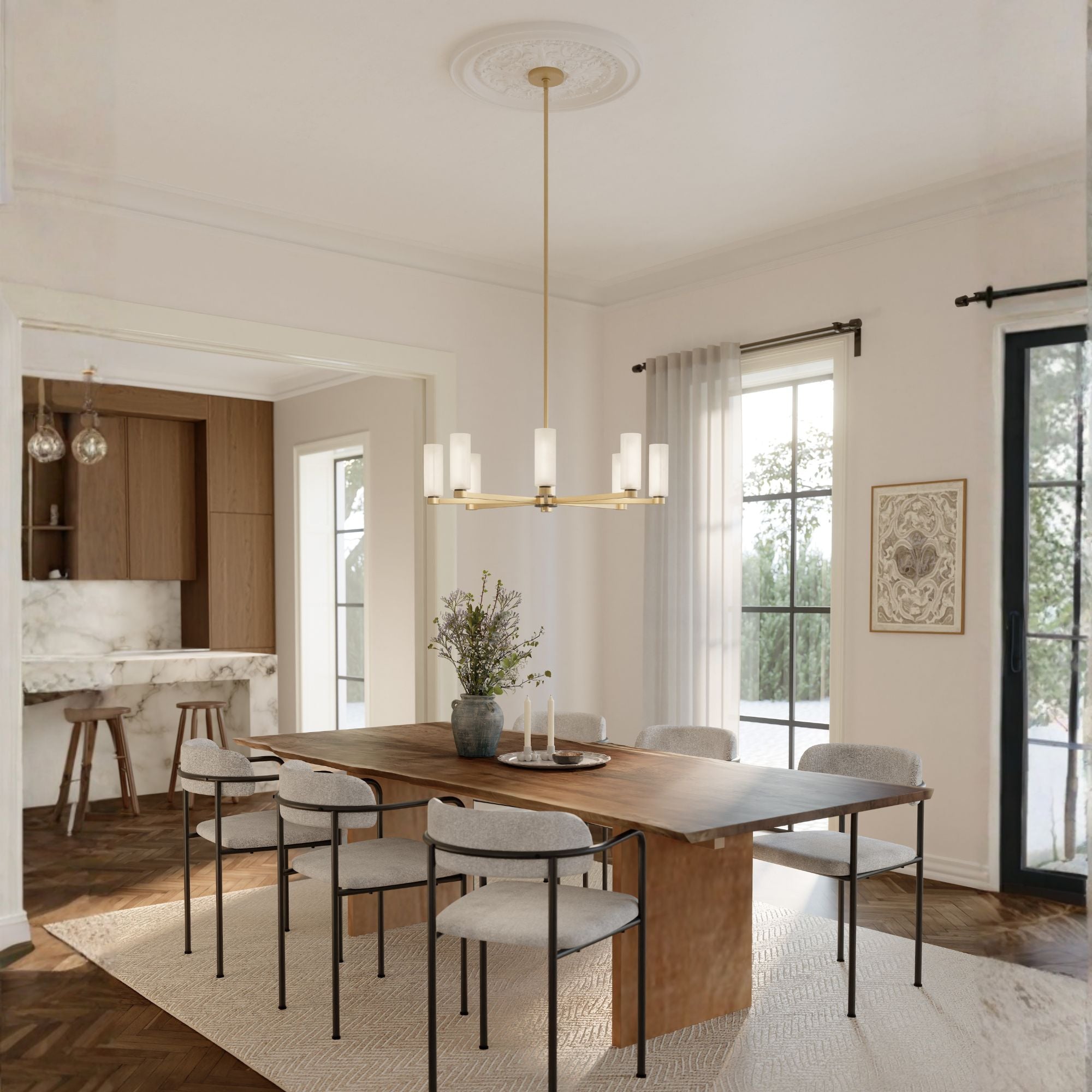 Minka-Lavery Wexmere Chandelier, Legacy Brass & Dark Matte Black with Etched Alabaster Glass