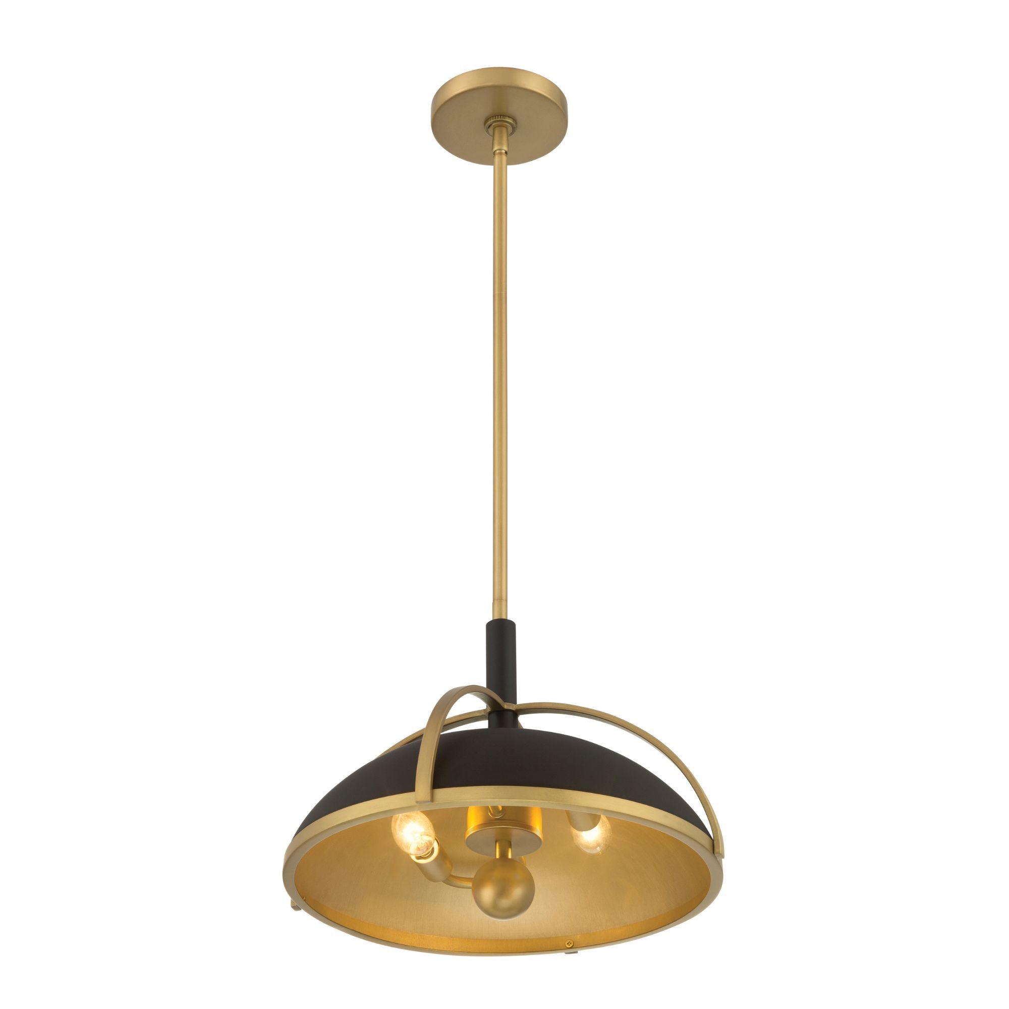 Minka-Lavery Yorkshire 14 in. 2-Light Pendant, Dark Matte Black & Legacy Brass, Metal Shade