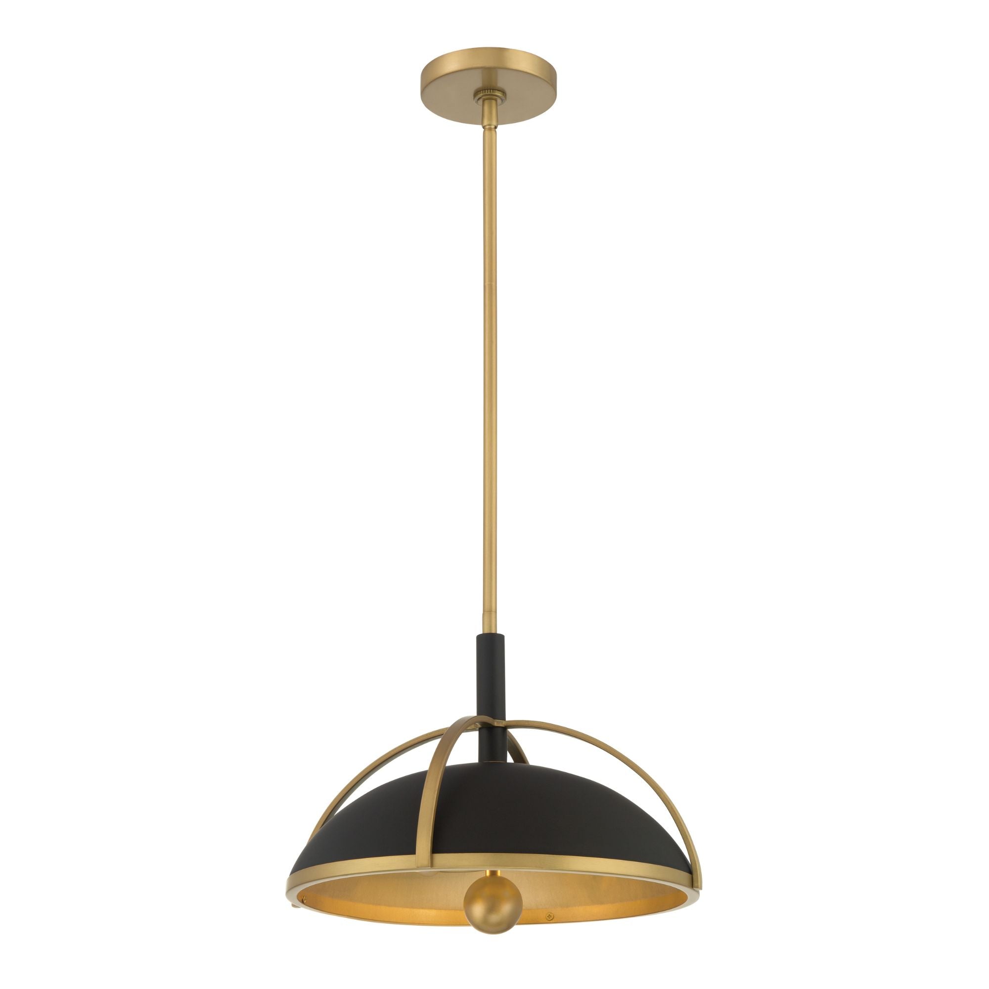 Minka-Lavery Yorkshire 14 in. 2-Light Pendant, Dark Matte Black & Legacy Brass, Metal Shade
