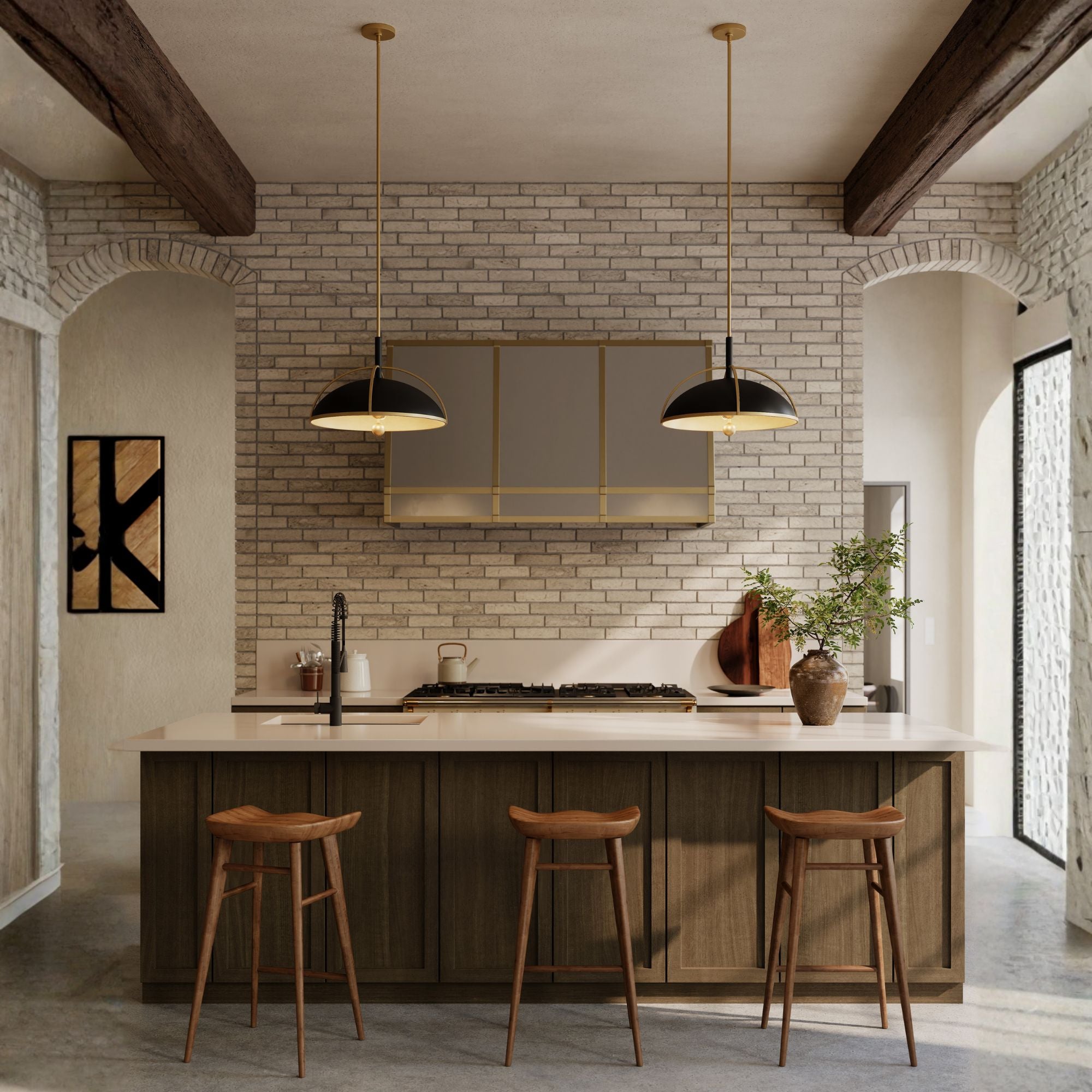 Minka-Lavery Yorkshire 14 in. 2-Light Pendant, Dark Matte Black & Legacy Brass, Metal Shade