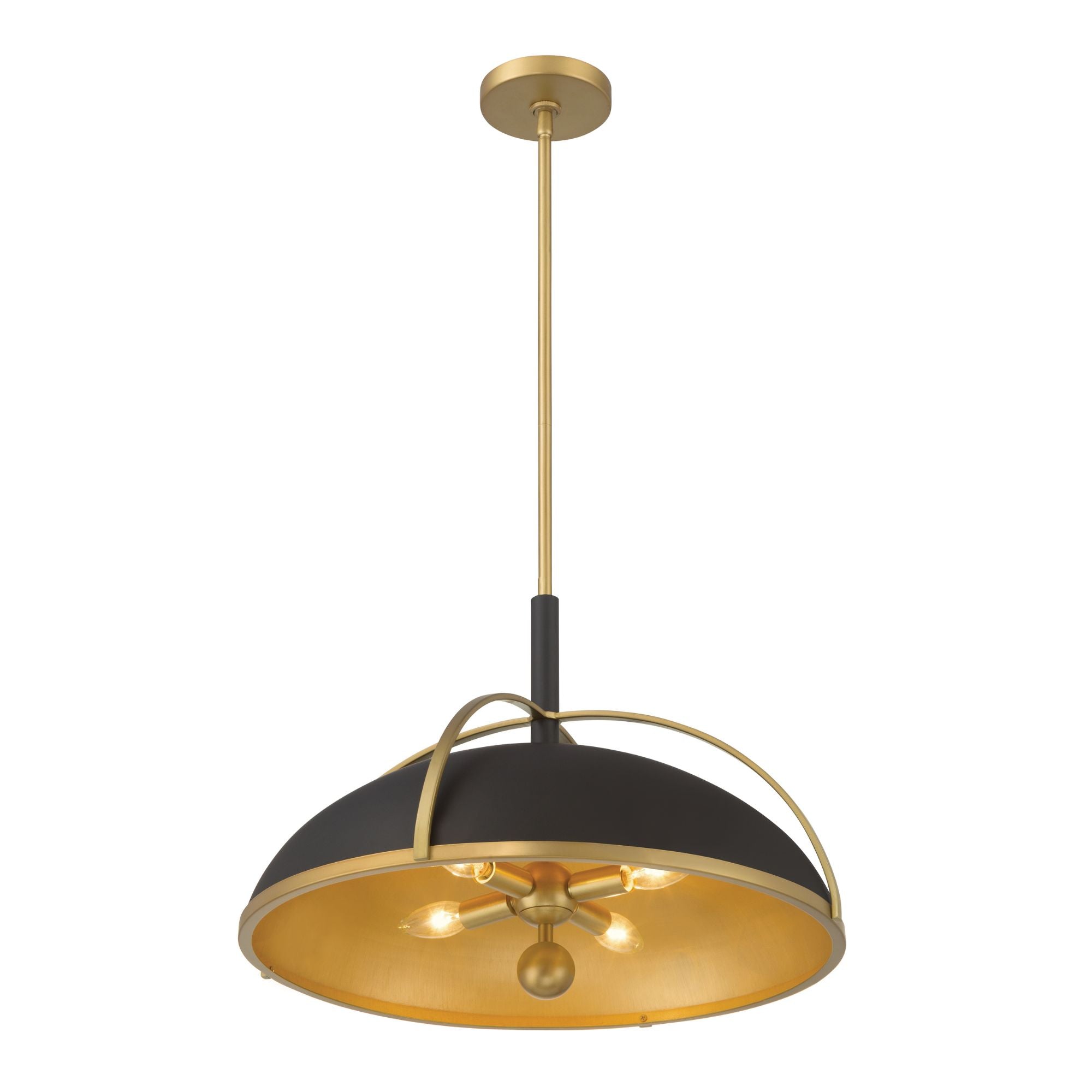 Minka-Lavery Yorkshire 20.75 in. 4-Light Pendant, Dark Matte Black & Legacy Brass, Metal Shade