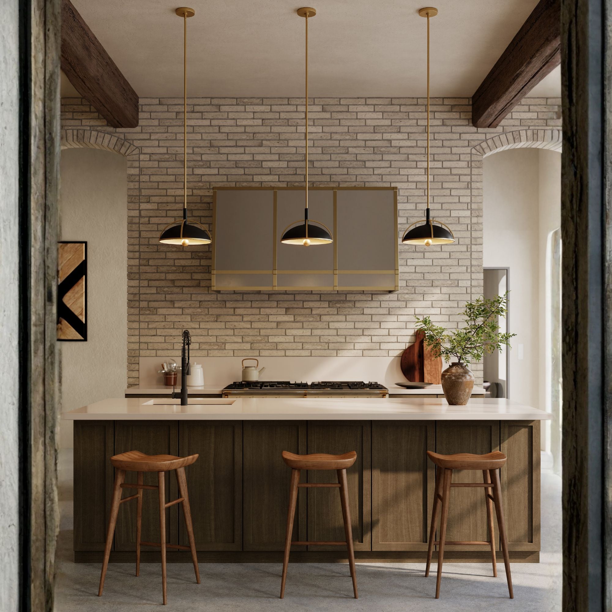 Minka-Lavery Yorkshire 20.75 in. 4-Light Pendant, Dark Matte Black & Legacy Brass, Metal Shade