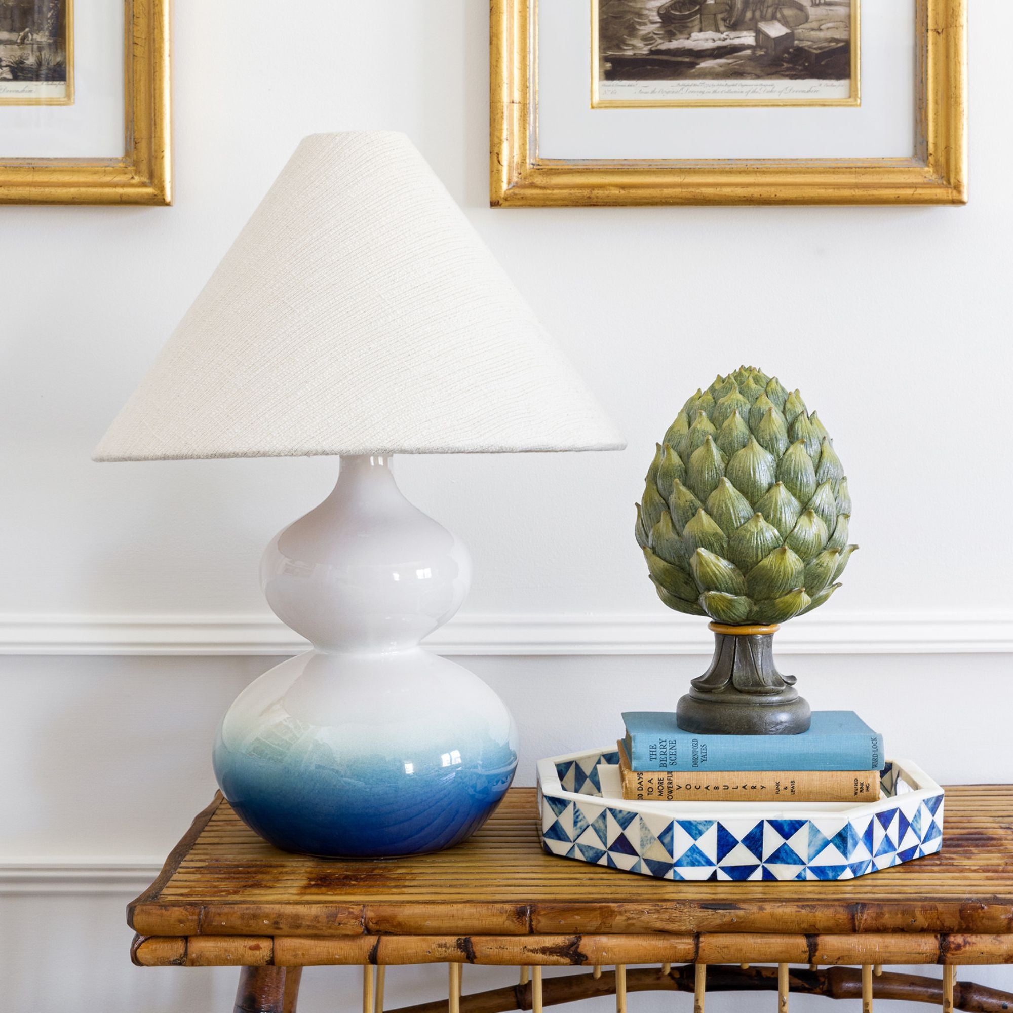 Aimee Table Lamp Ceramic Blue Ombre with Aged Brass Accents