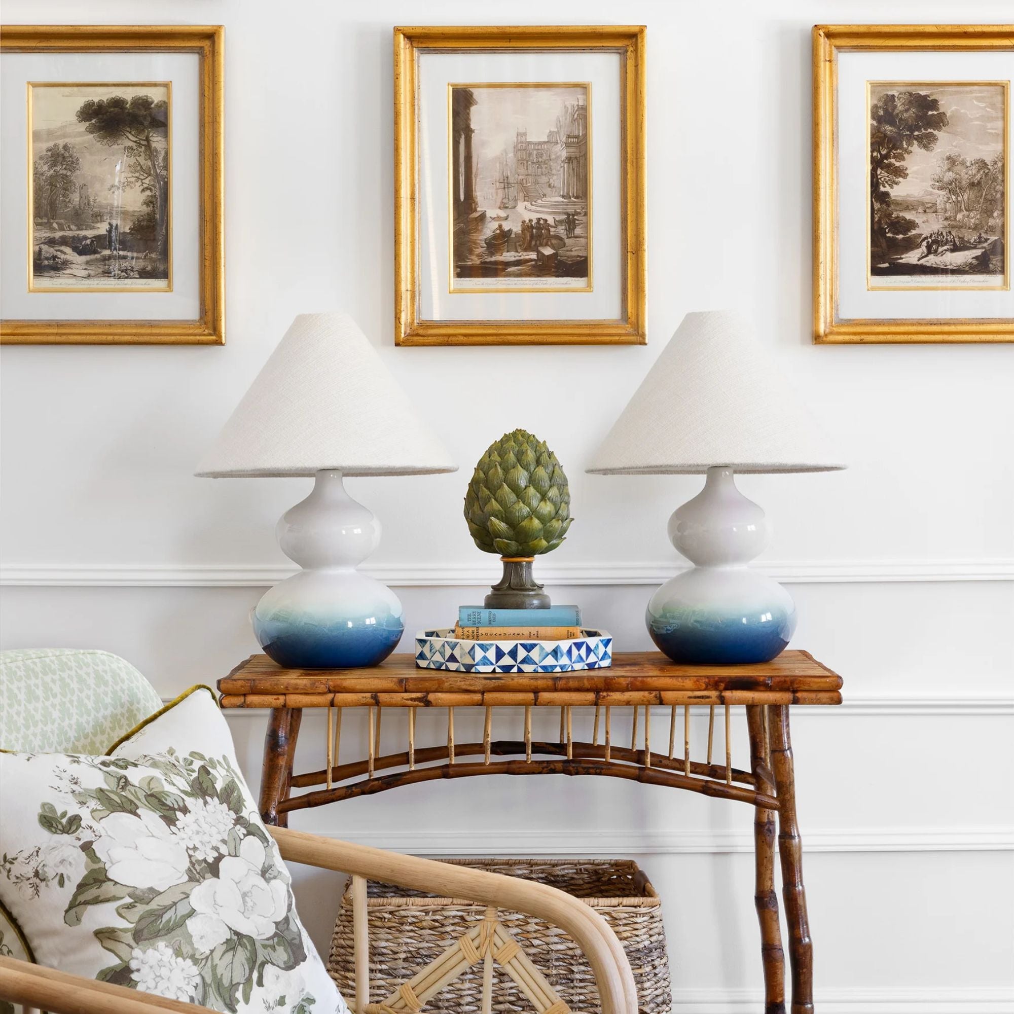 Mitzi - Aimee Table Lamp Ceramic Blue Ombre with Aged Brass Accents | Bees Lighting