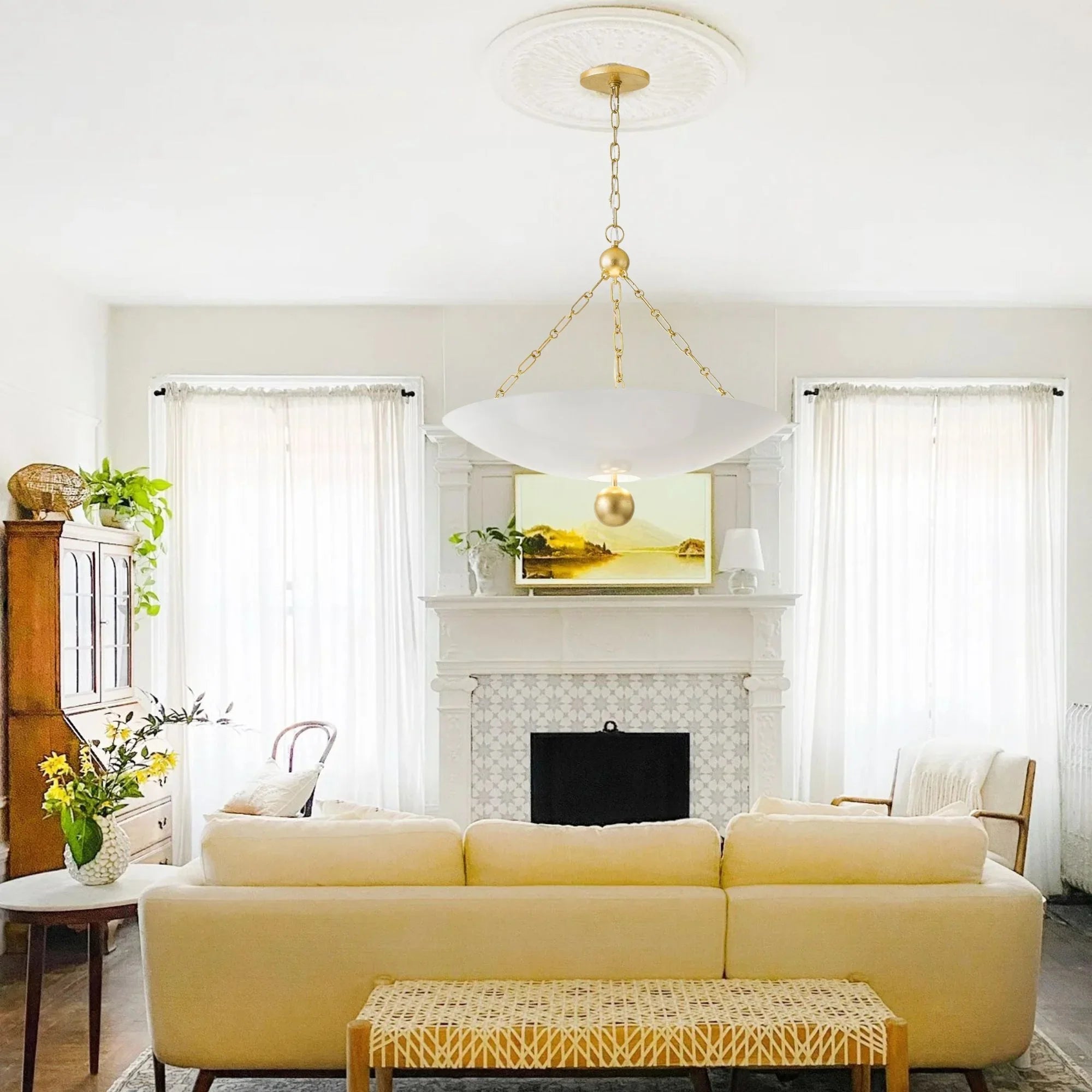 Mitzi - Amali 26" 3-Light Pendant, Vintage Gold Leaf/Soft White Finish | Bees Lighting