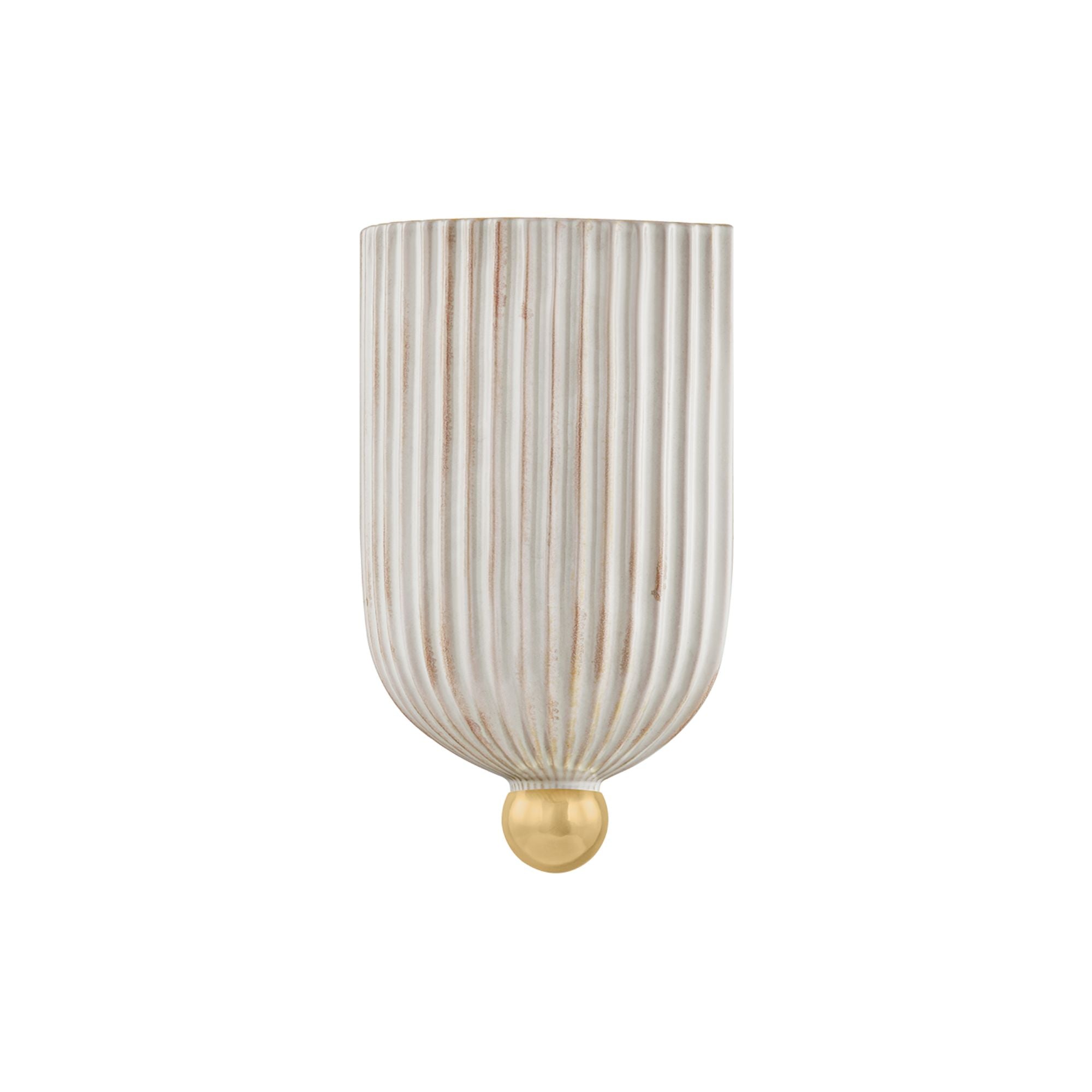 Amira 10" Wall Sconce, Aged Brass/Ceramic Fluted Cream Finish