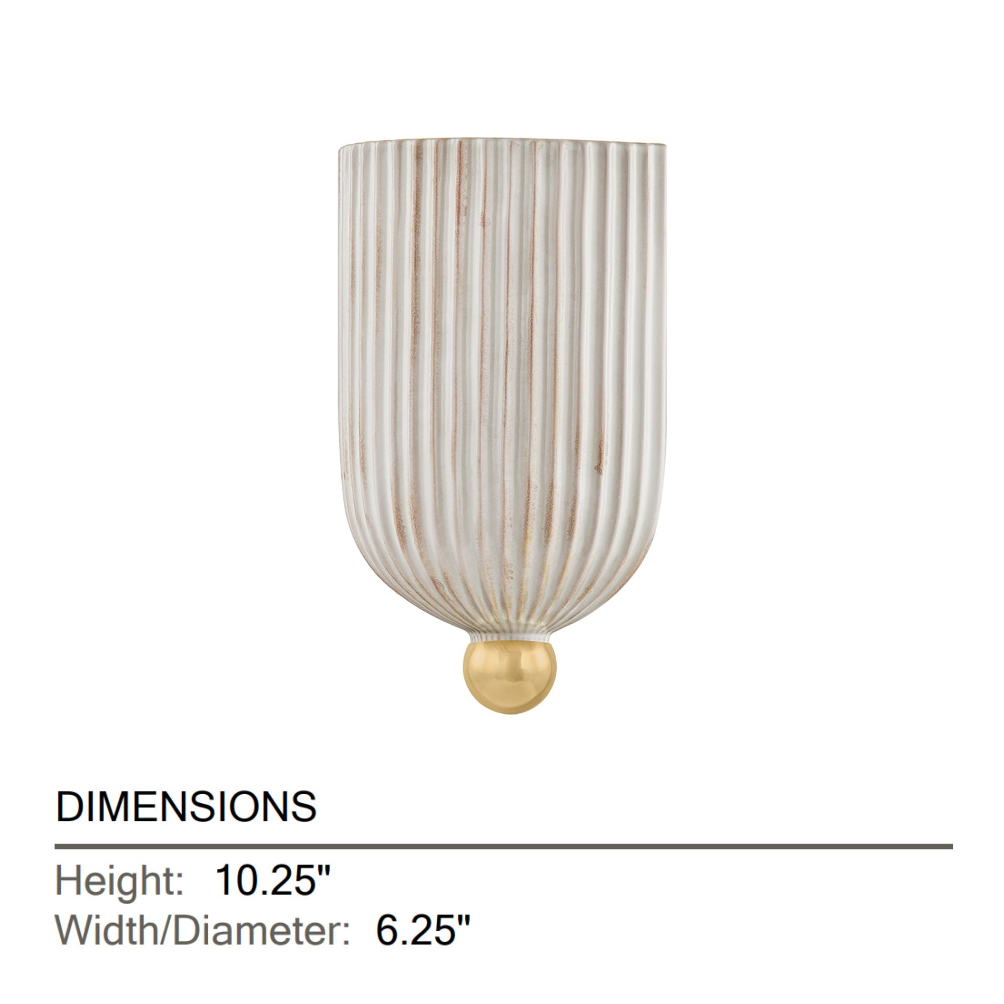 Amira 10" Wall Sconce, Aged Brass/Ceramic Fluted Cream Finish