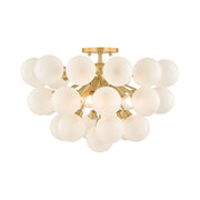 Mitzi Antoneta 13.25 in. 3-Light Semi-Flush Mount, Aged Brass with Clear Etched Glass Globes