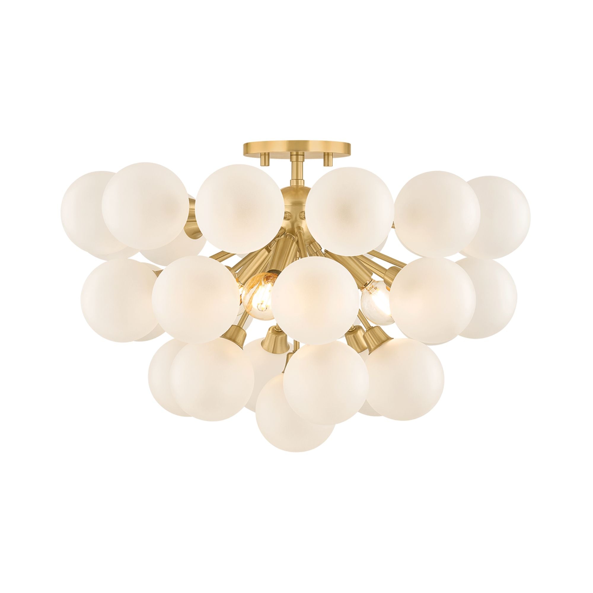 Mitzi Antoneta 13.25 in. 3-Light Semi-Flush Mount, Aged Brass with Clear Etched Glass Globes