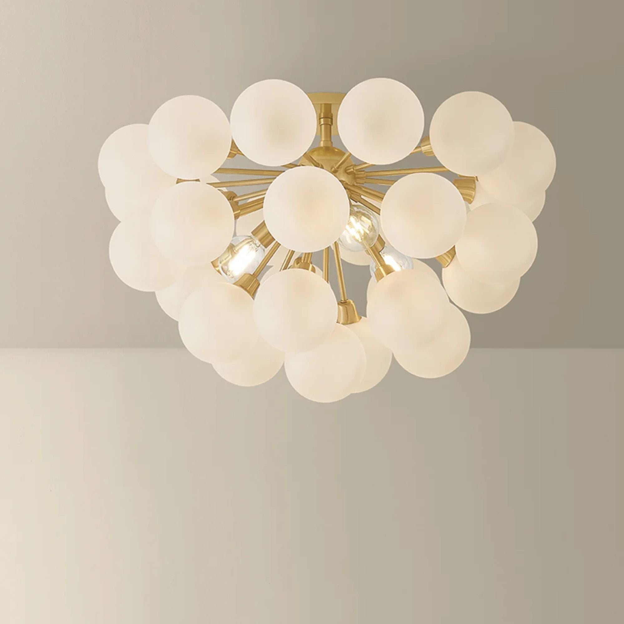 Mitzi Antoneta 13.25 in. 3-Light Semi-Flush Mount, Aged Brass with Clear Etched Glass Globes