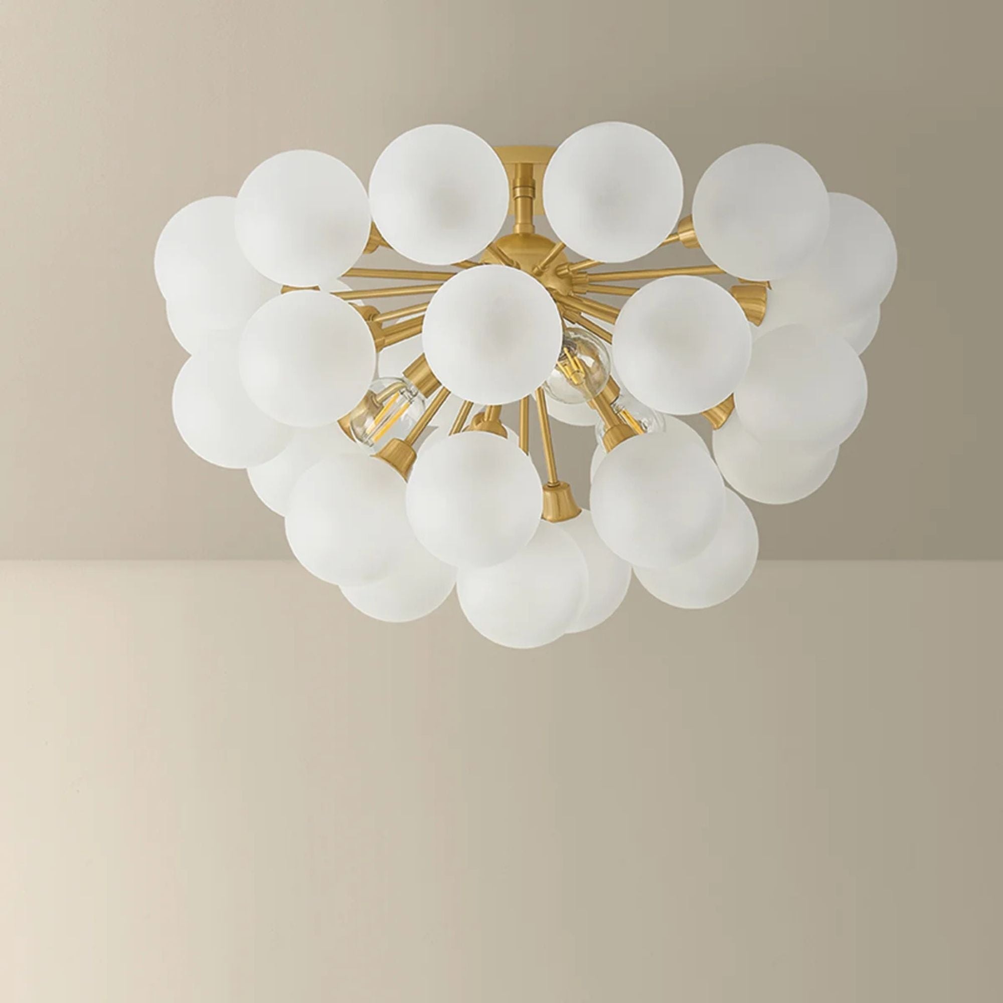 Mitzi Antoneta 13.25 in. 3-Light Semi-Flush Mount, Aged Brass with Clear Etched Glass Globes