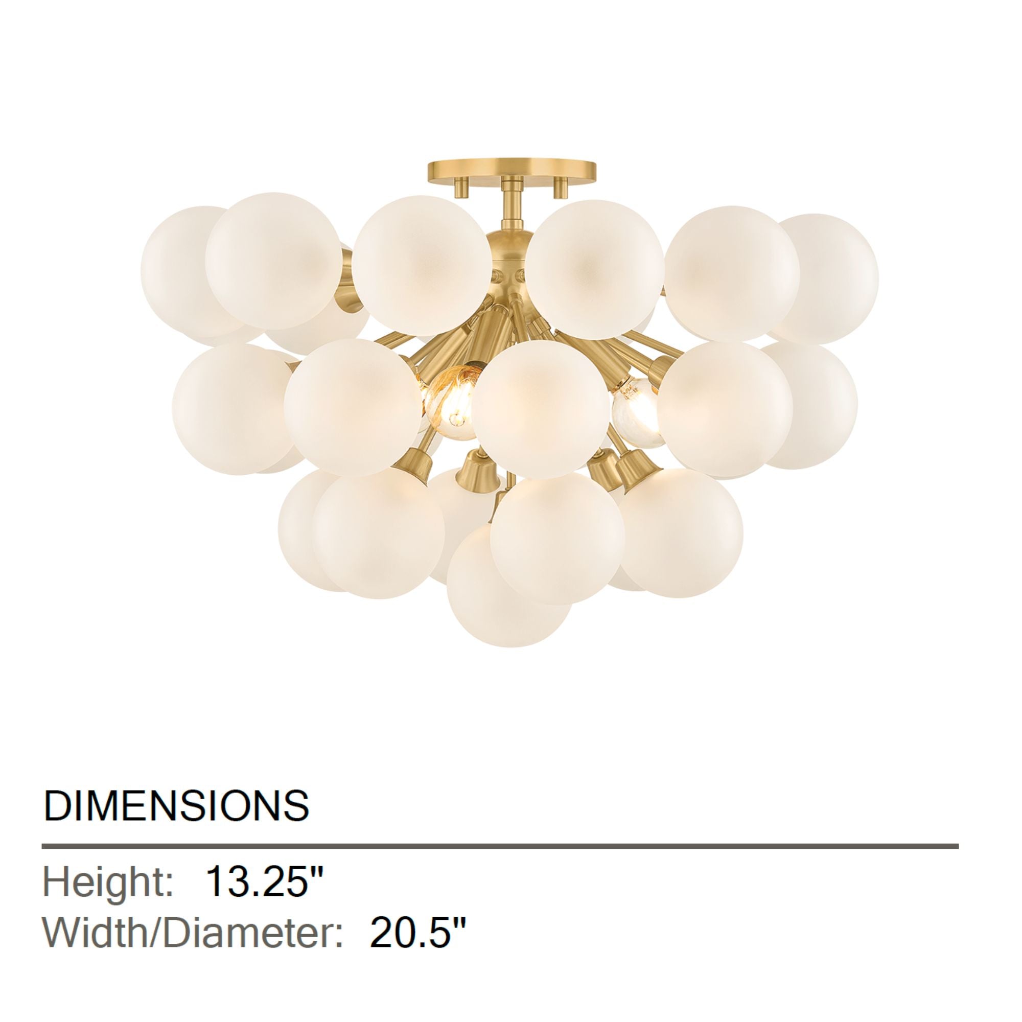 Mitzi Antoneta 13.25 in. 3-Light Semi-Flush Mount, Aged Brass with Clear Etched Glass Globes