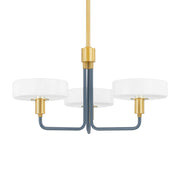 Aston 24" 3-Light Chandelier, Aged Brass/Slate Blue Finish