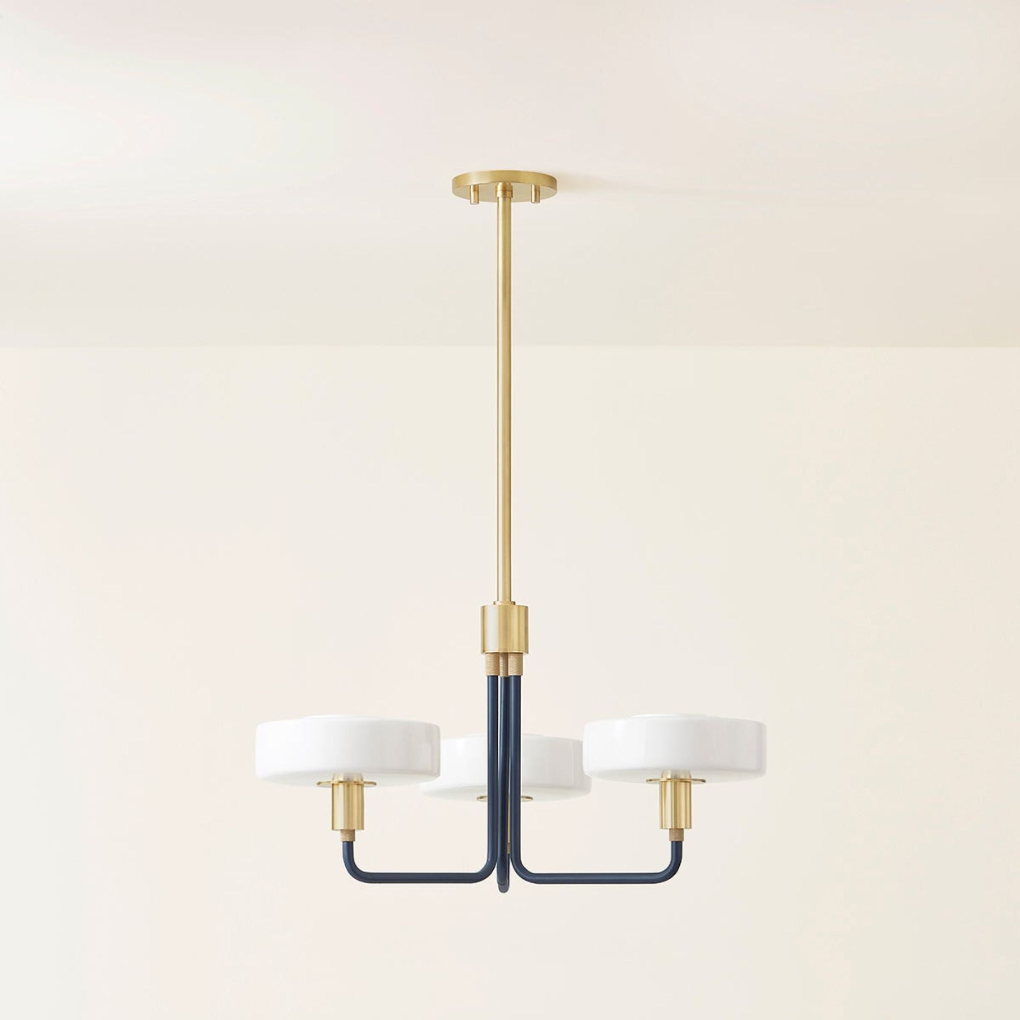 Aston 24" 3-Light Chandelier, Aged Brass/Slate Blue Finish