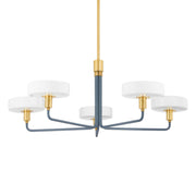 Aston 39" 5-Light Chandelier, Aged Brass/Slate Blue Finish