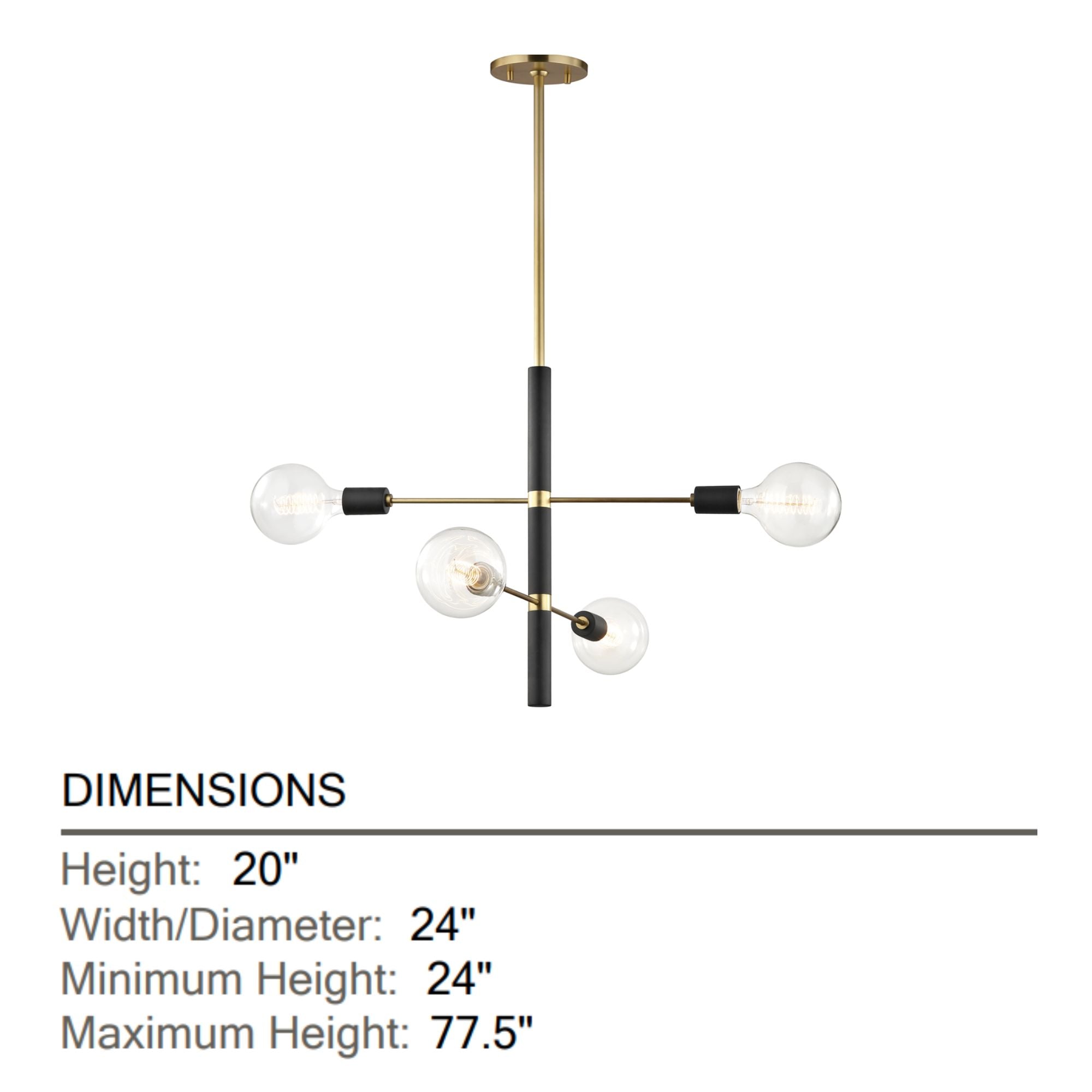 Astrid 24" 4-Light Chandelier, Aged Brass/Black Finish